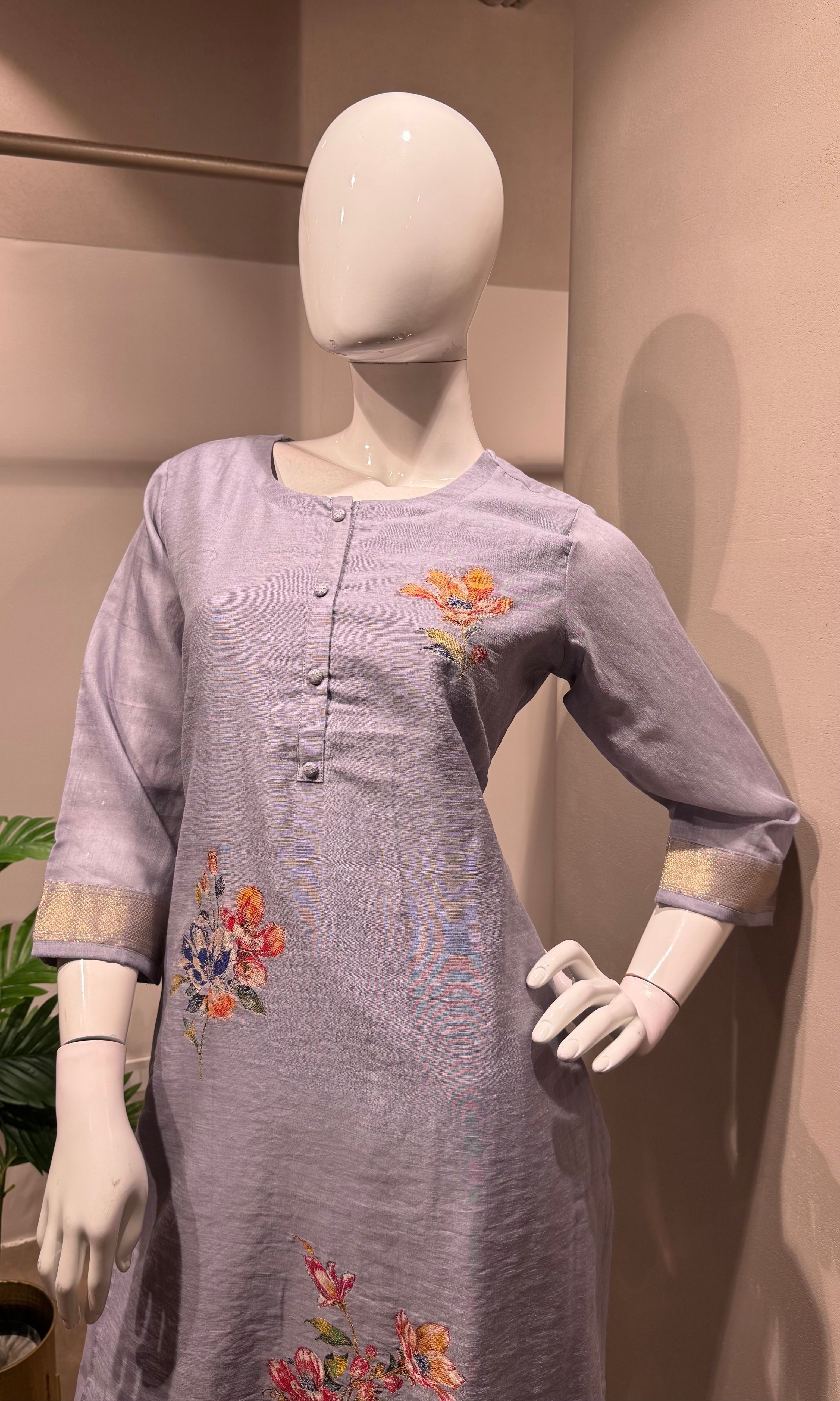 lilac Embroidered Straight Kurta set