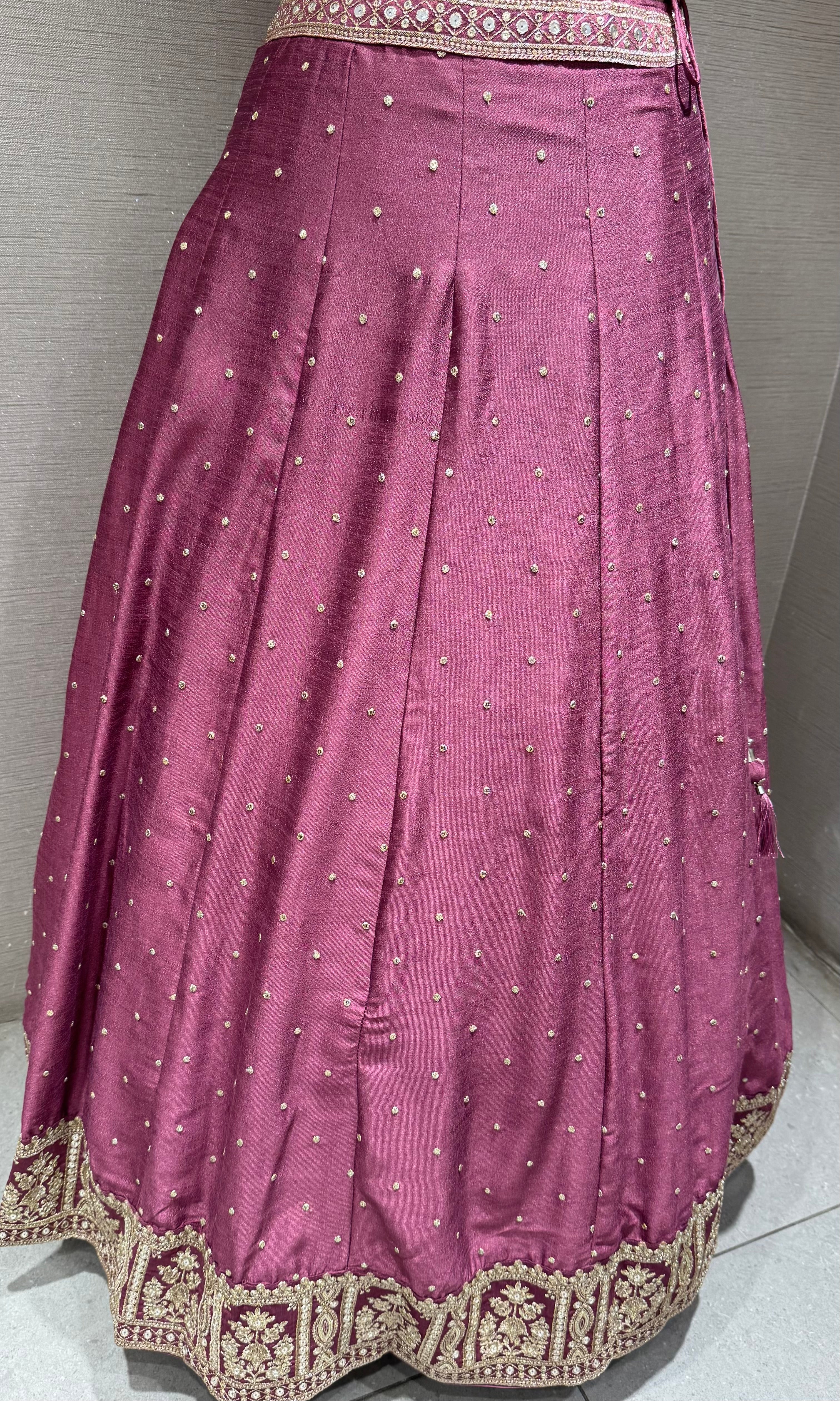 Wine Blossom Embroidered Crop Top Lehenga