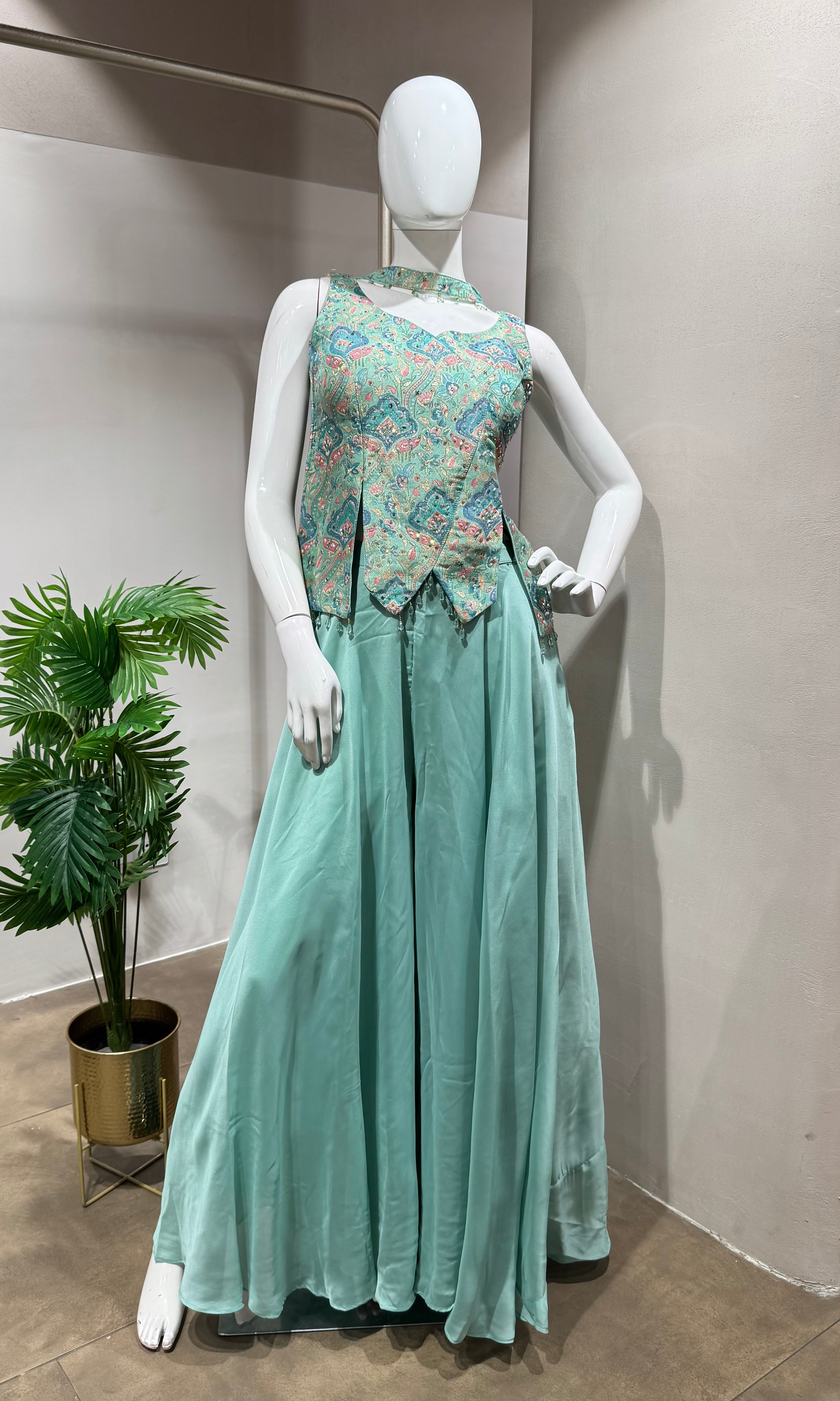 Sea Green Organza Peplum PALAZZO SET