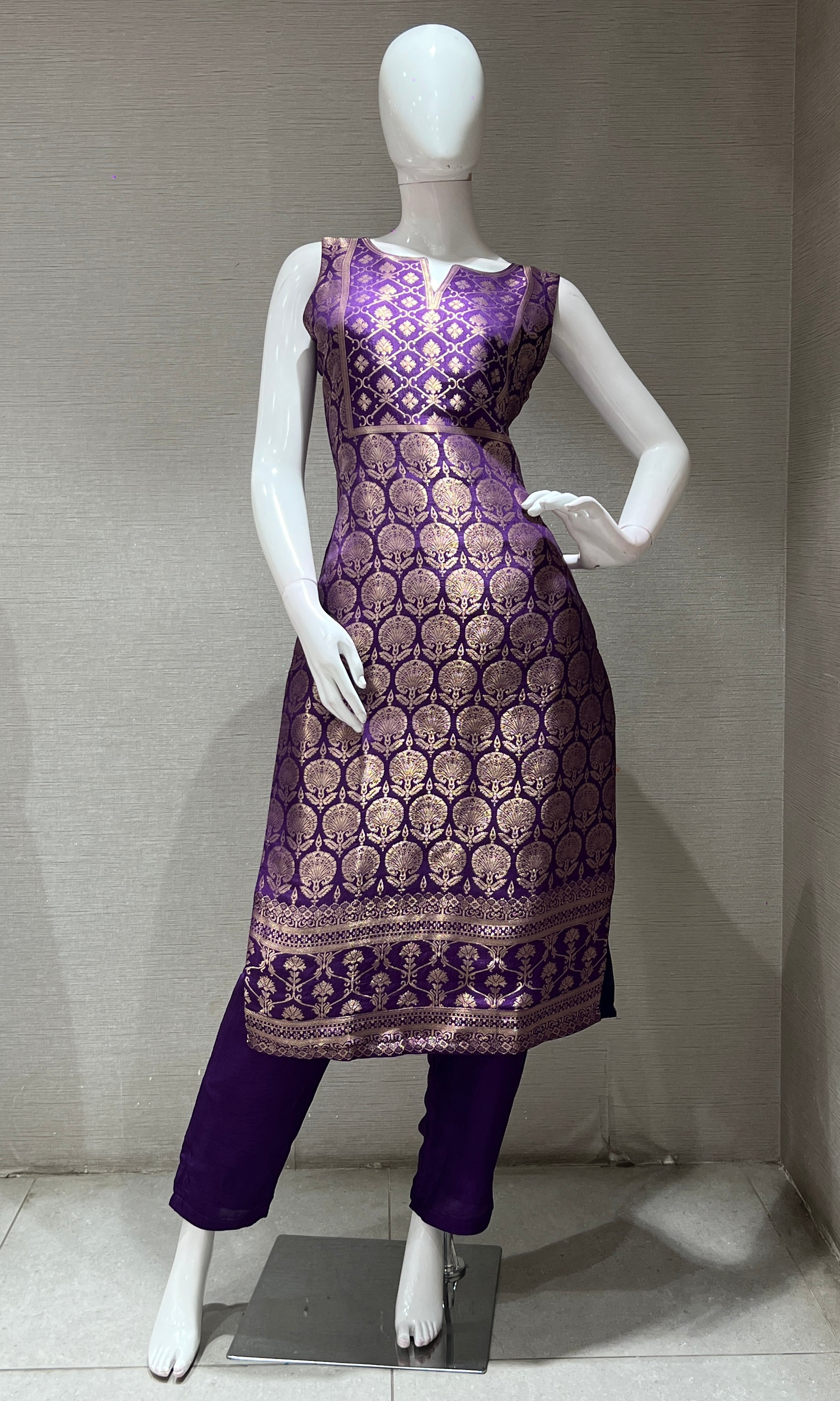 Purple Silk KURTA SET with Golden Embroidery