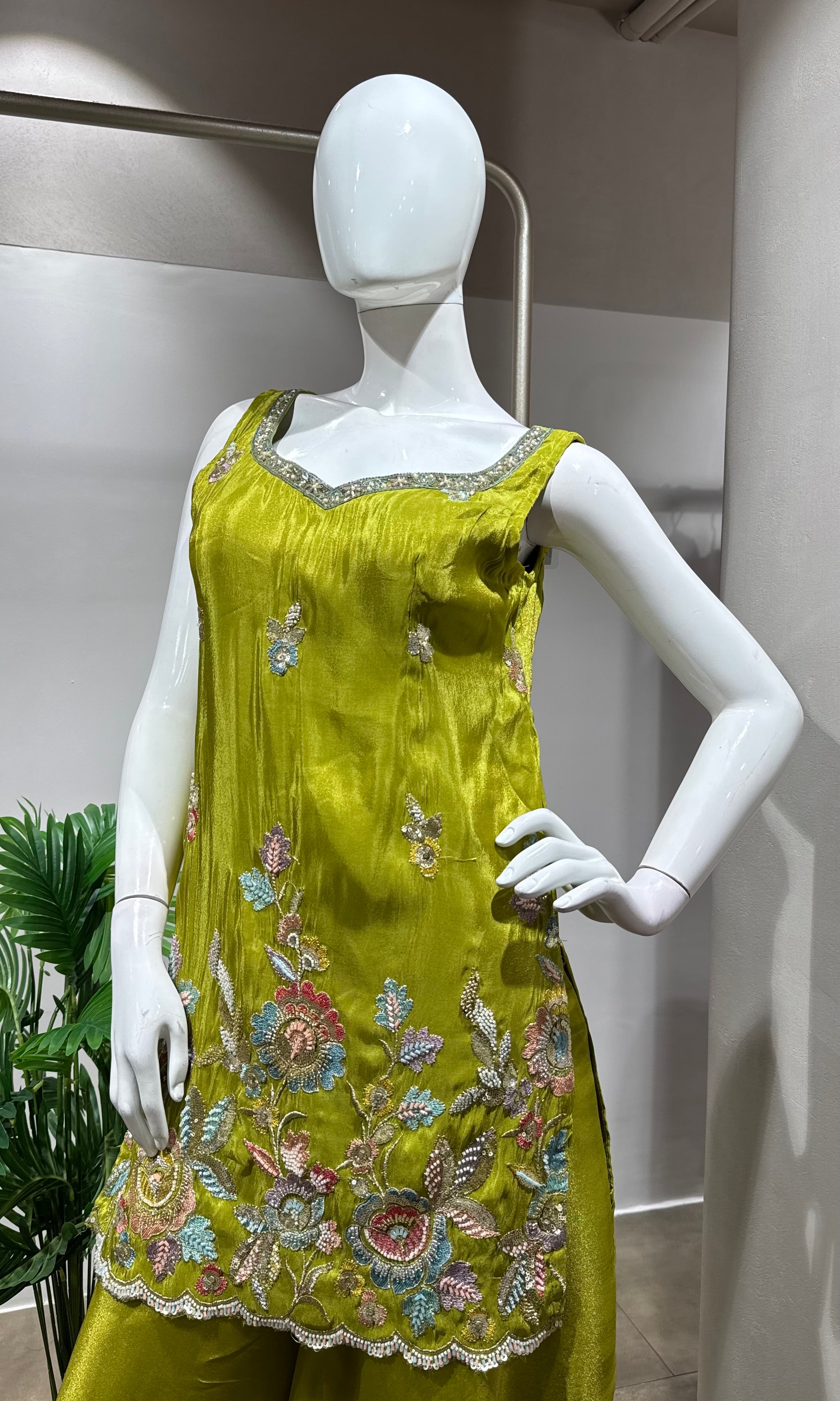 GREEN Floral Embroidered SHARARA SET