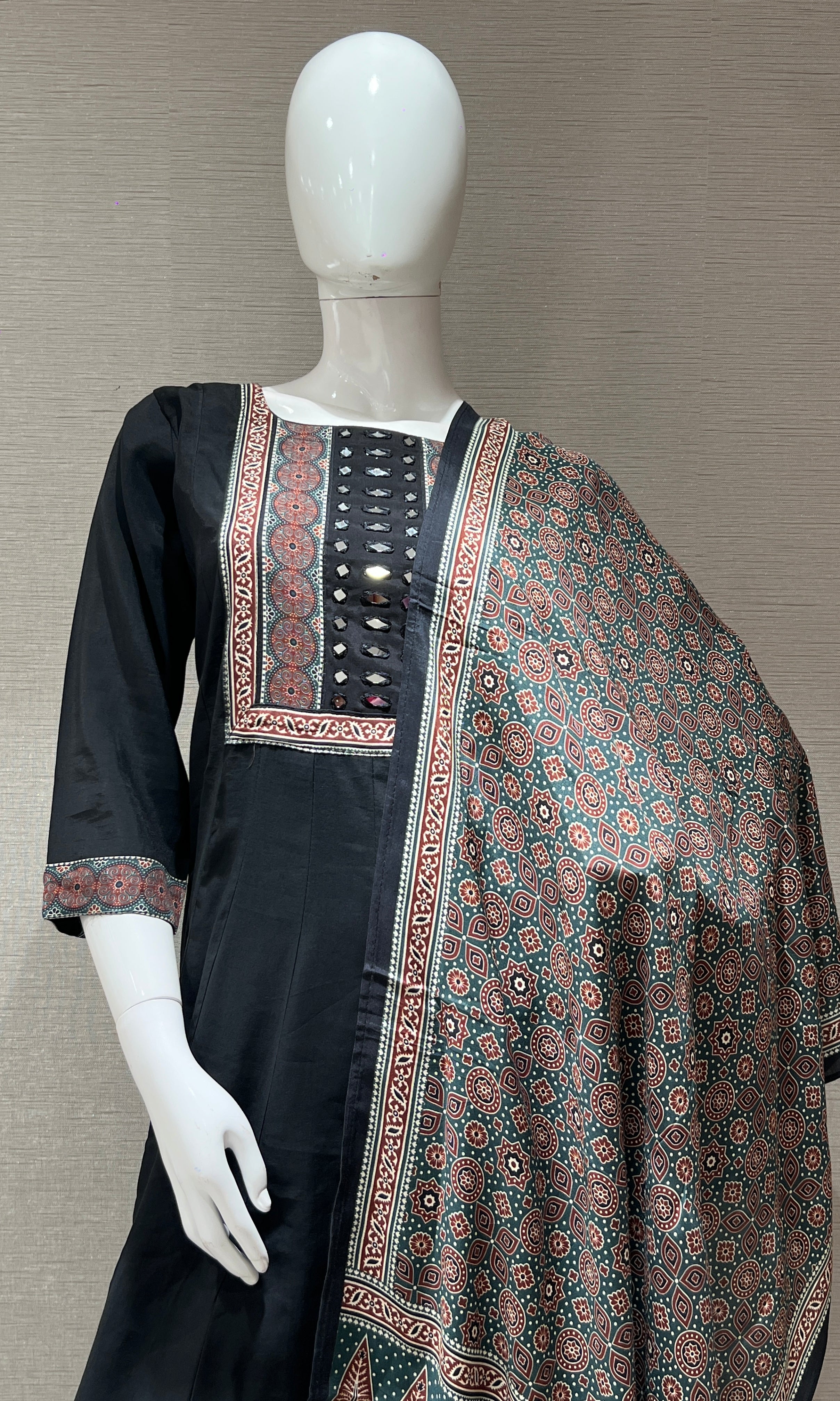 Black Kurta Set with Printed Dupatta