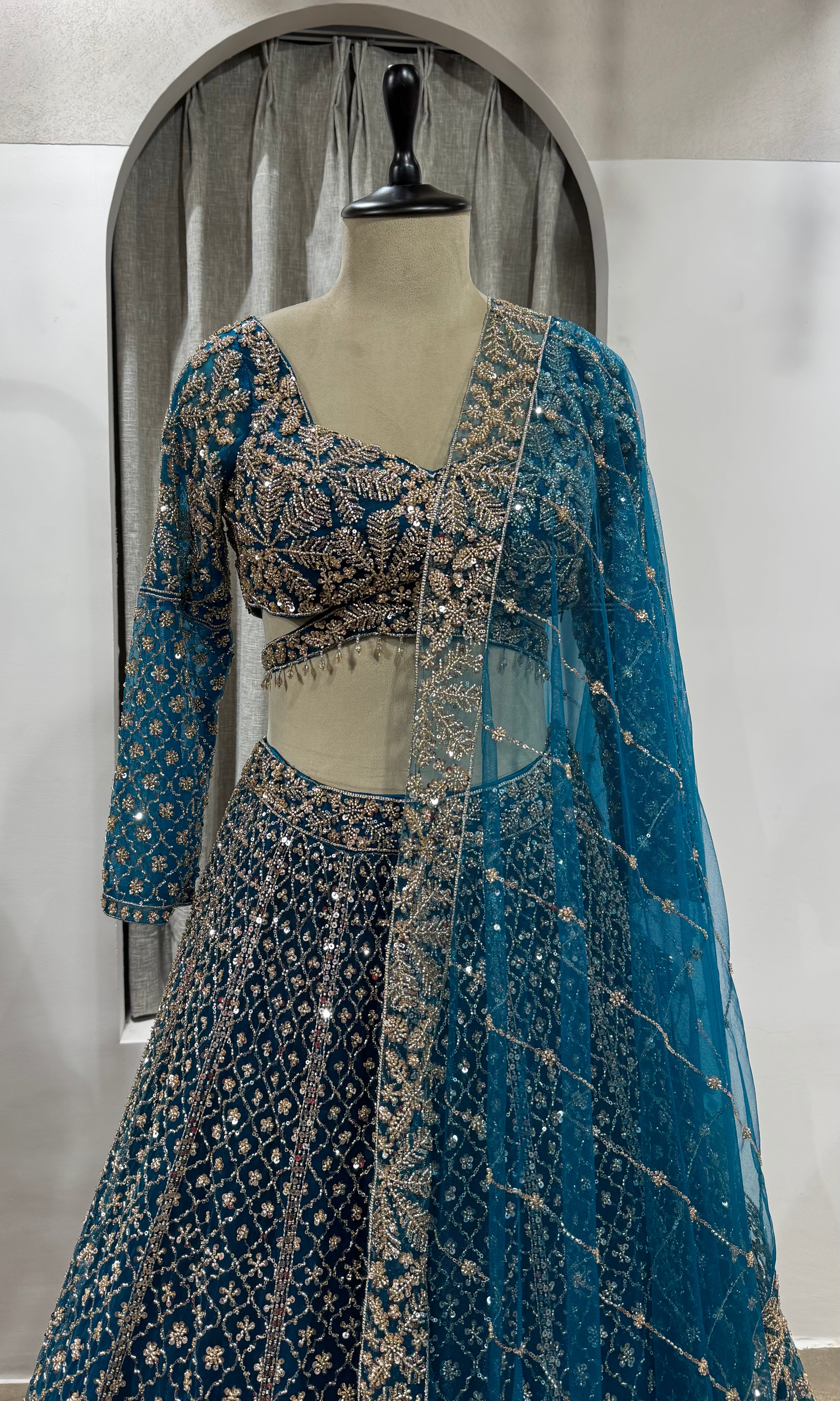 Blue Embroidered Bridal Lehenga
