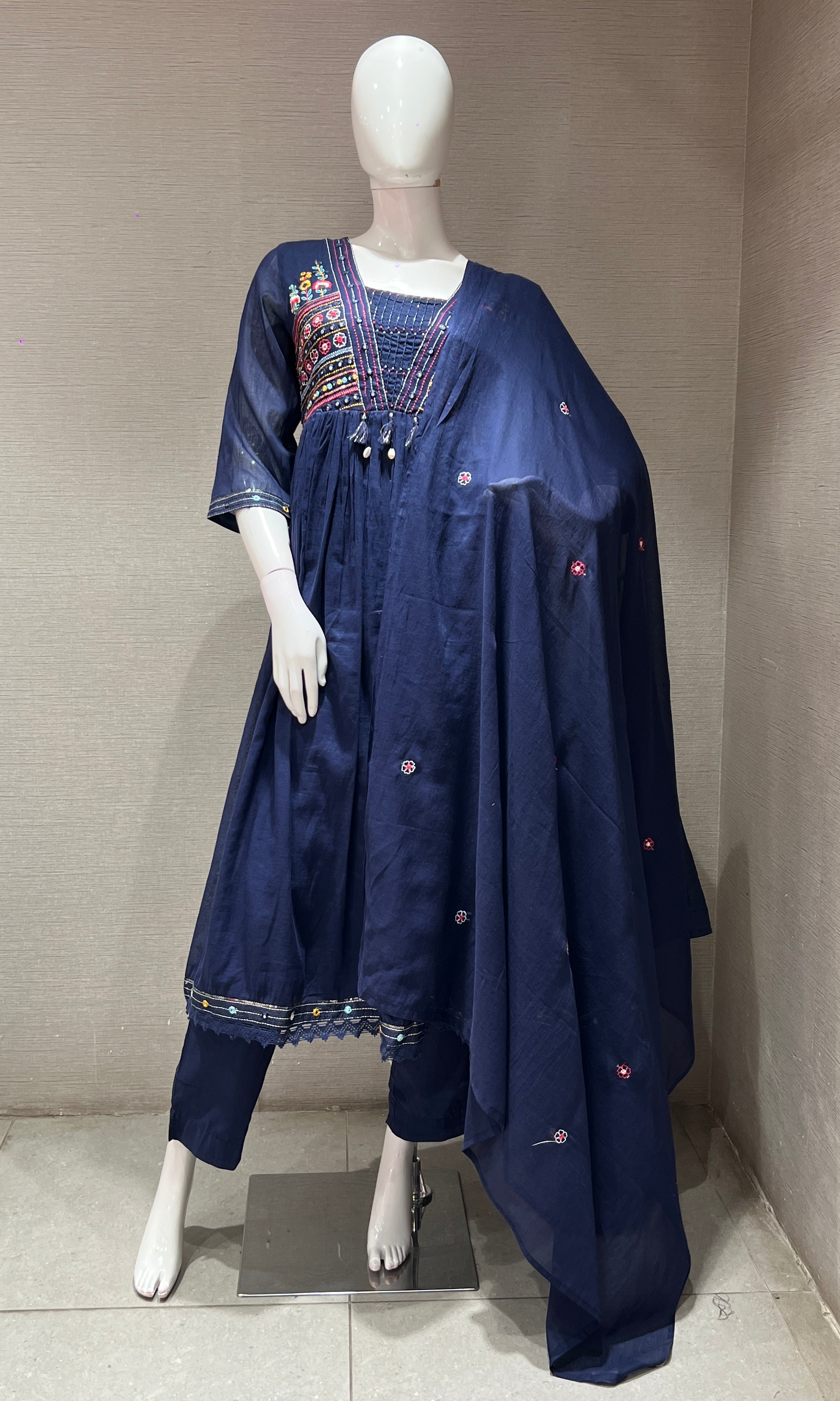 Blue EMBROIDERED A LINE kurta set