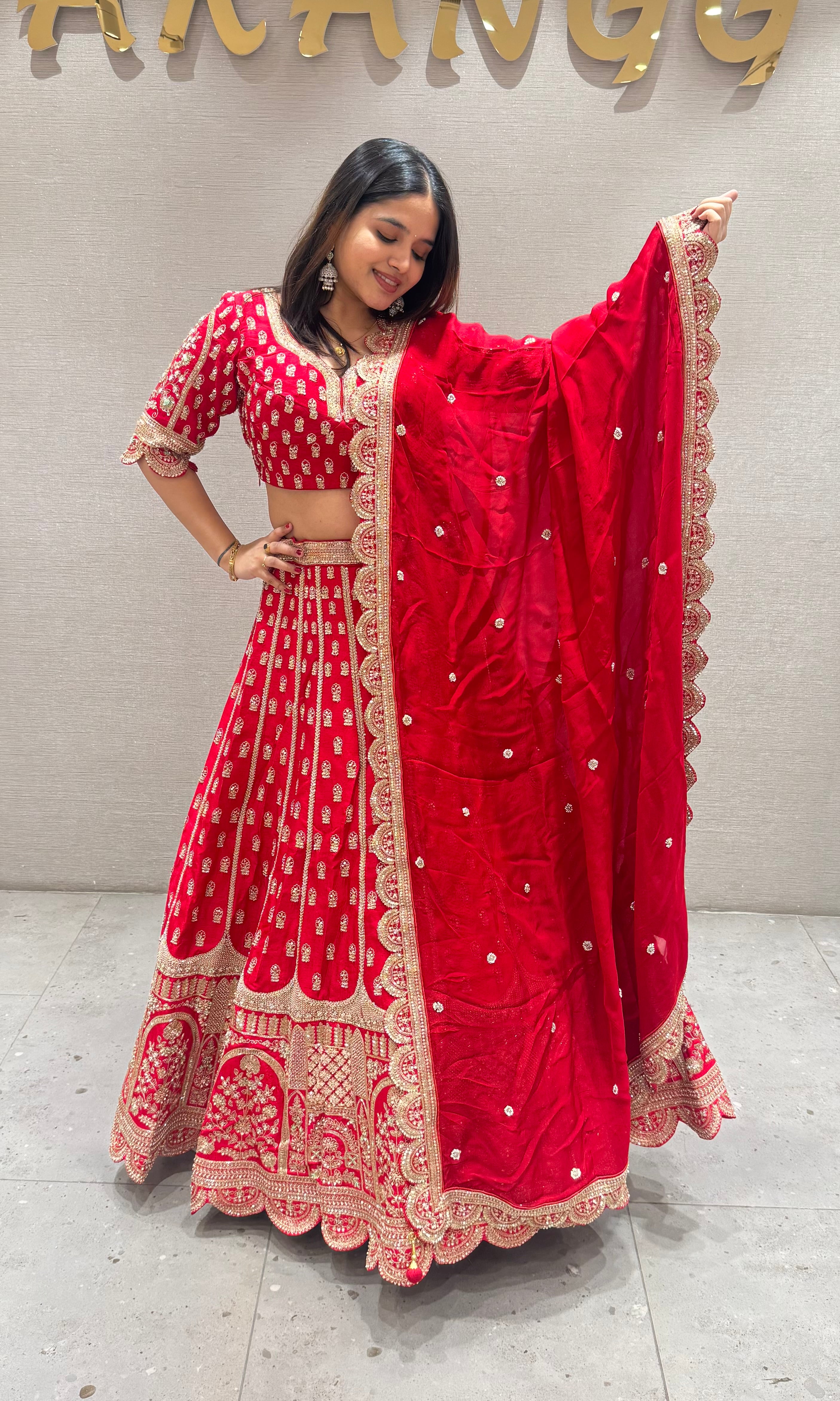 Royal Red lehenga with gold embroidery