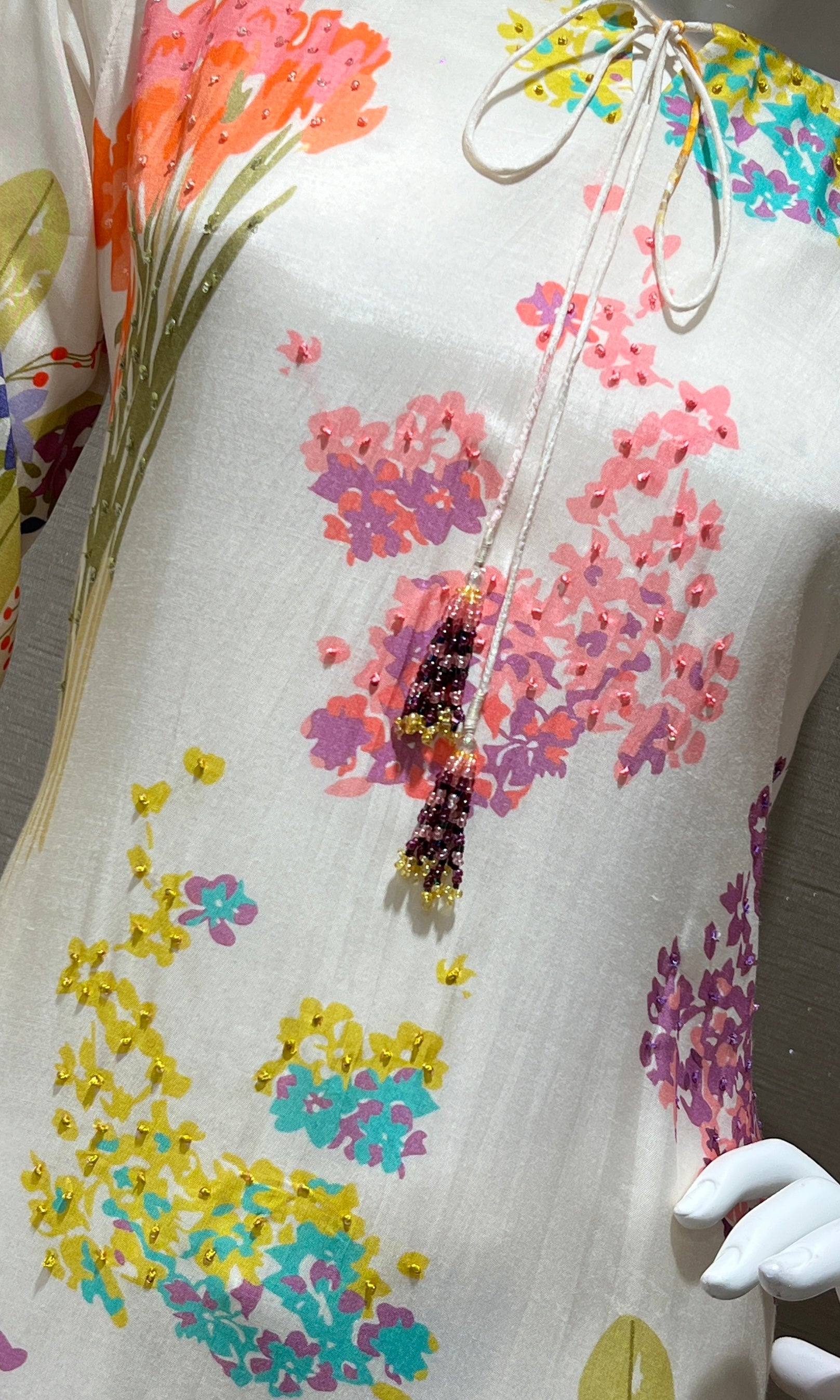 Cream Floral Print Kurti