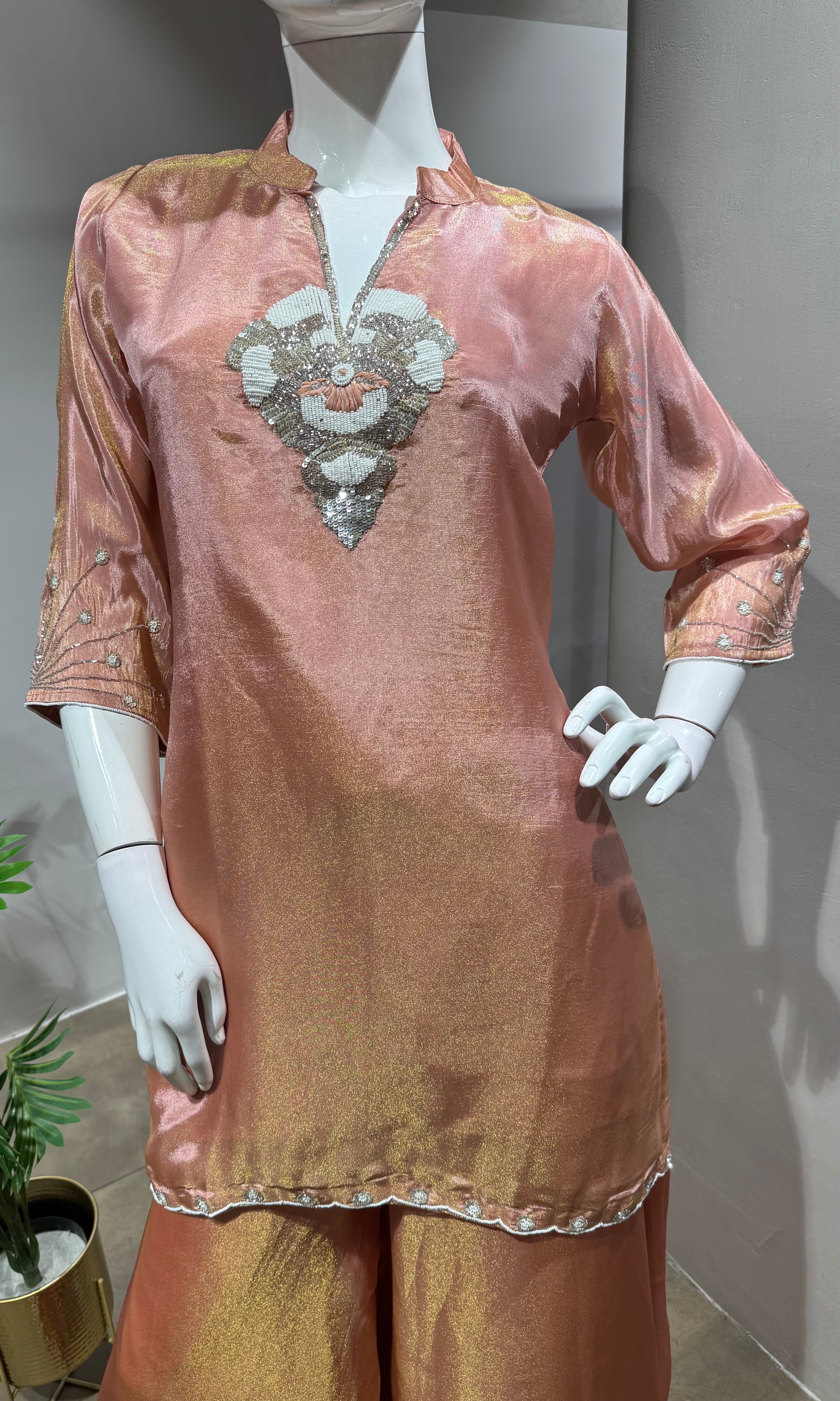 PEACH EMBROIDERED SHARARA SET