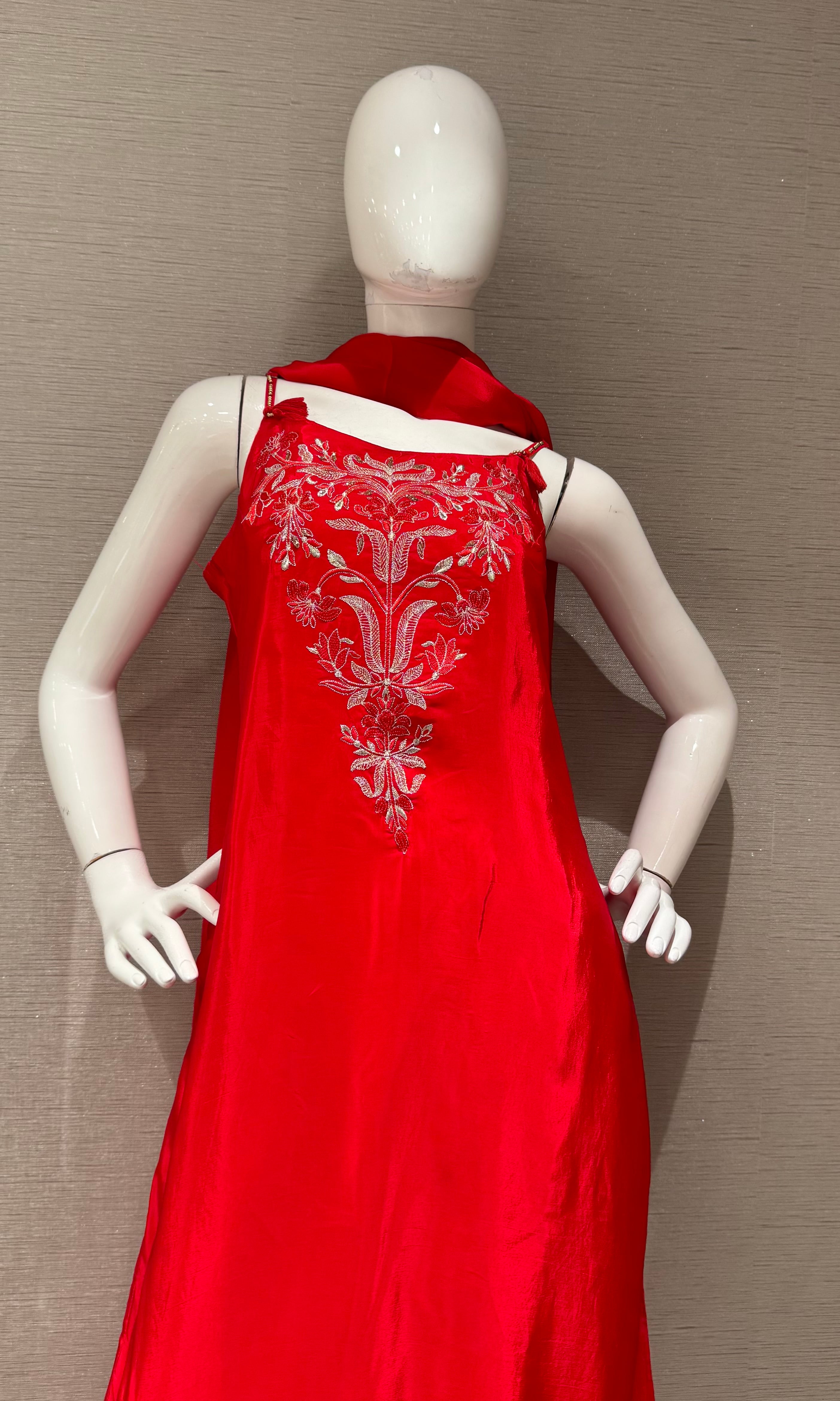 Ruby Red Floret Embroidered Kurta set
