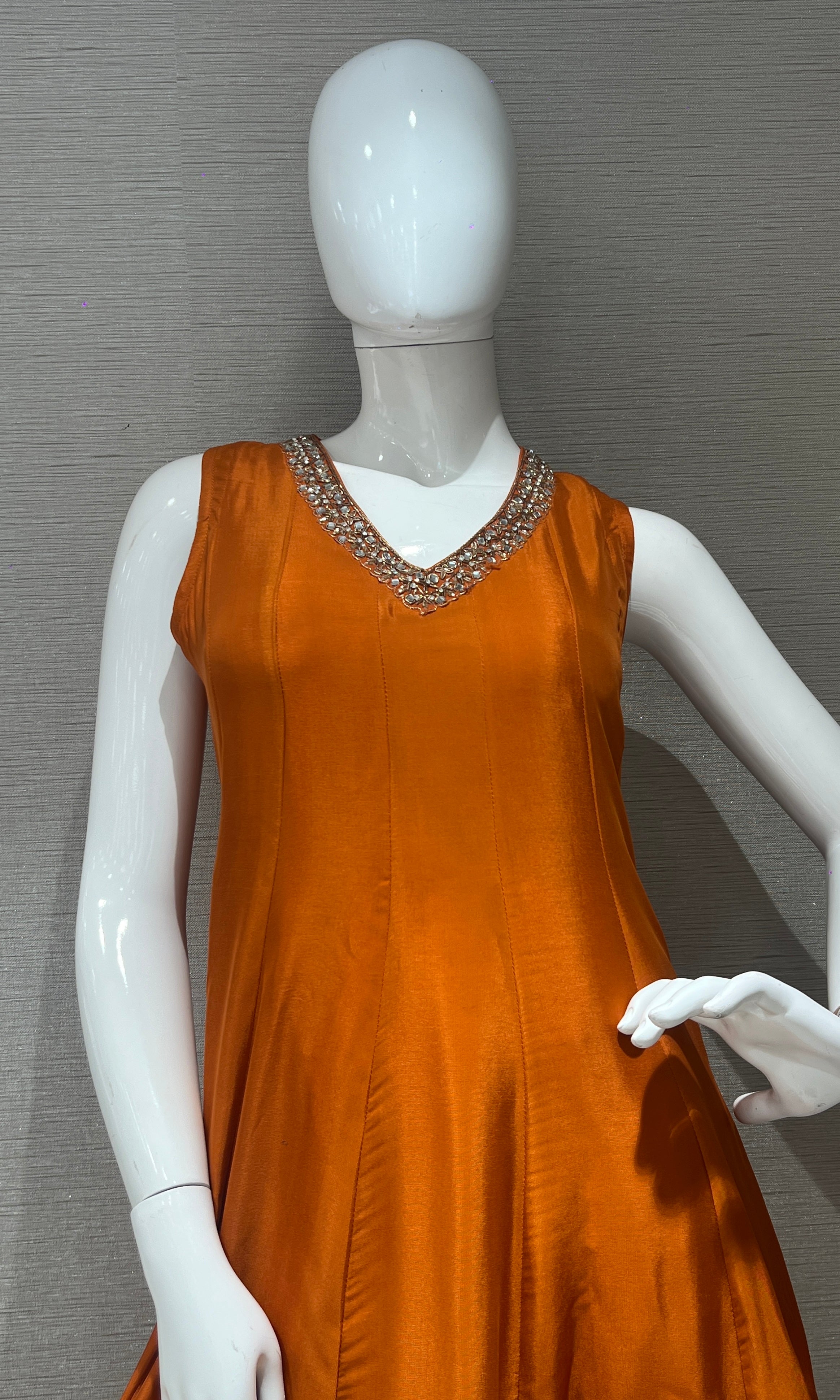 Orange Banarasi Anarkali with palazzo