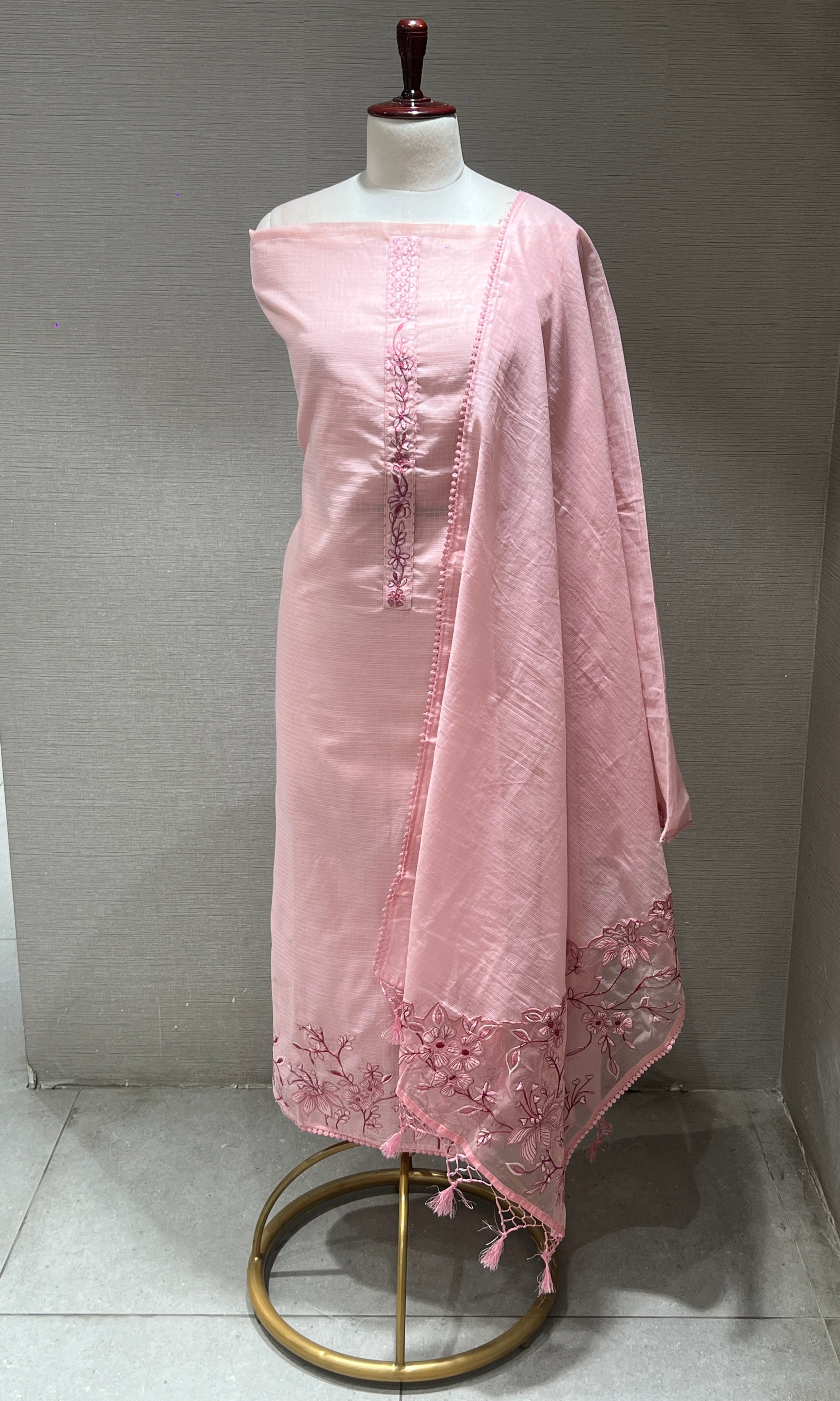 Elegant baby Pink Embroidered dress material