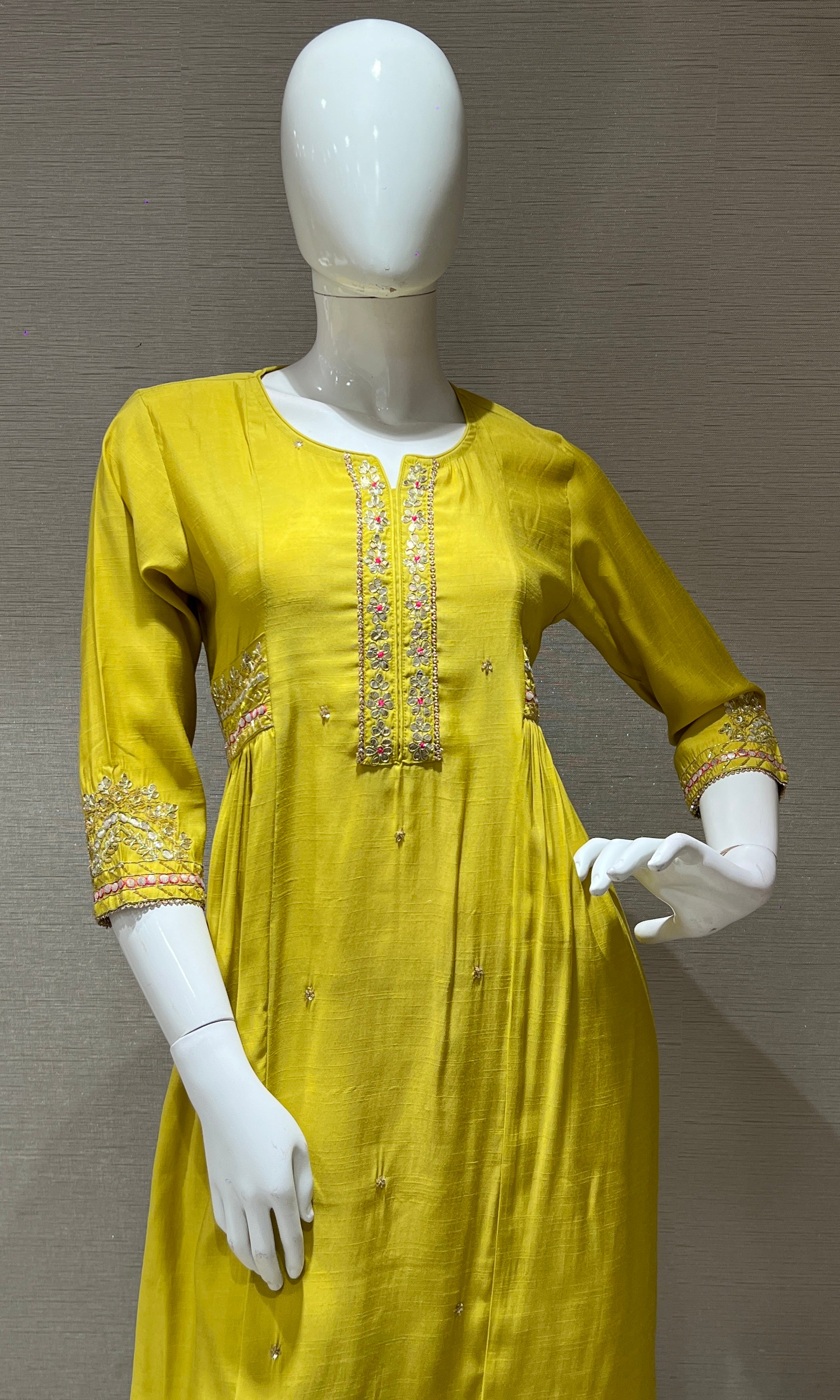 Mehandi green gold embroidered kurta set
