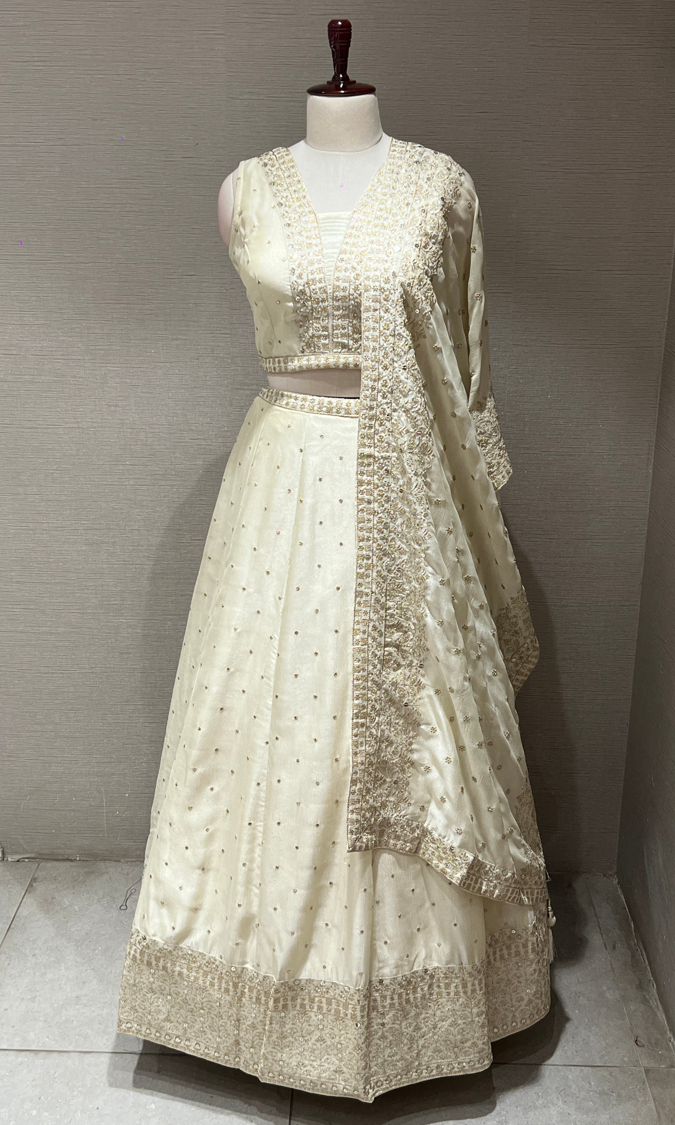 Elegant White Intricate Embroidery Lehenga