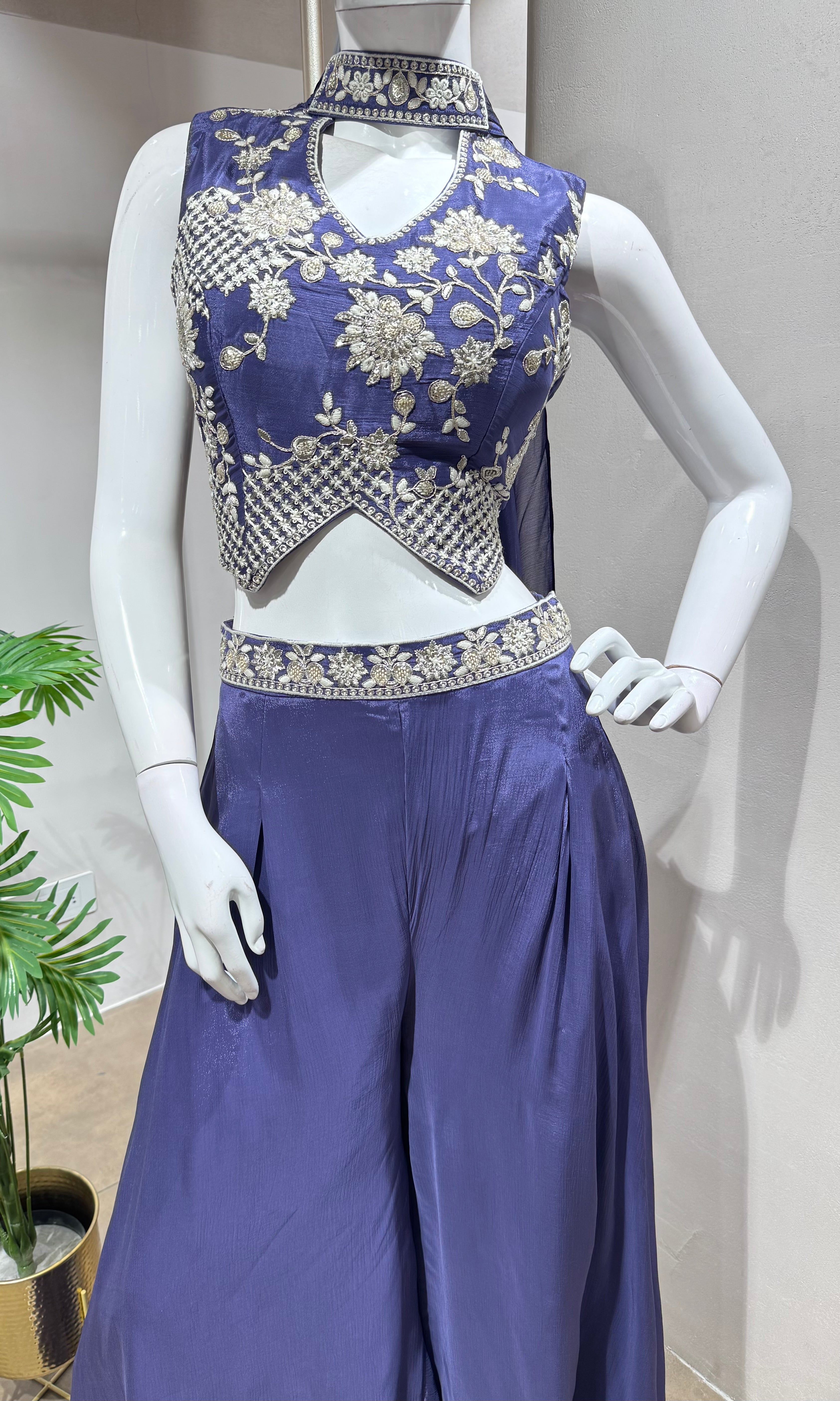 VIOLET Embroidered Crop Top WITH Palazzo Set