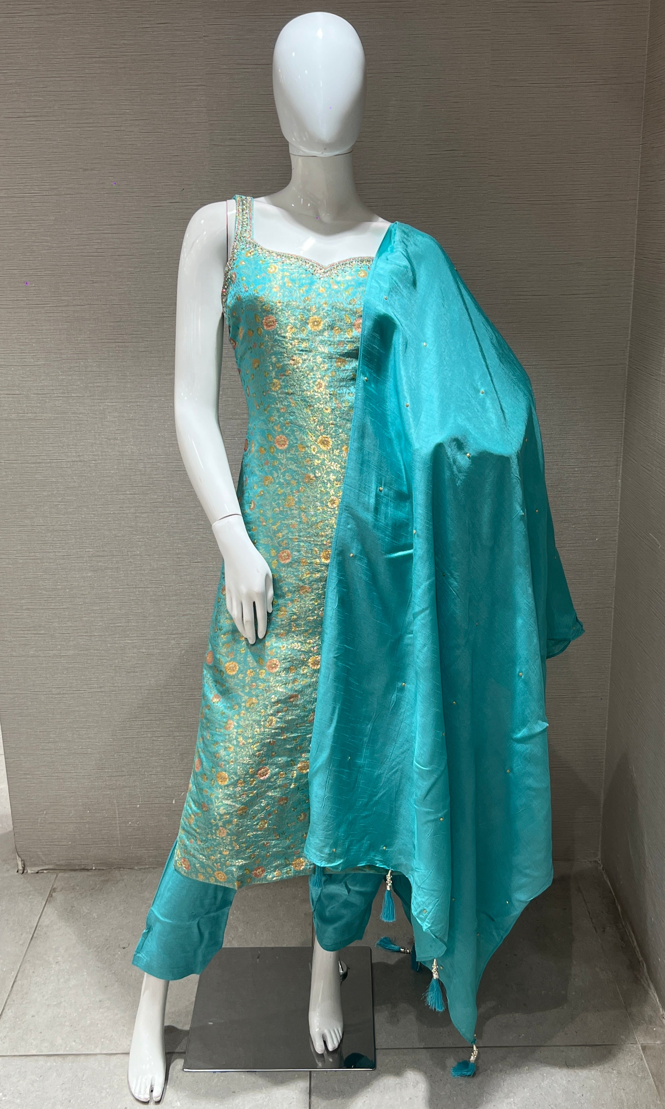 Sea Blue Embroidered Kurta Set
