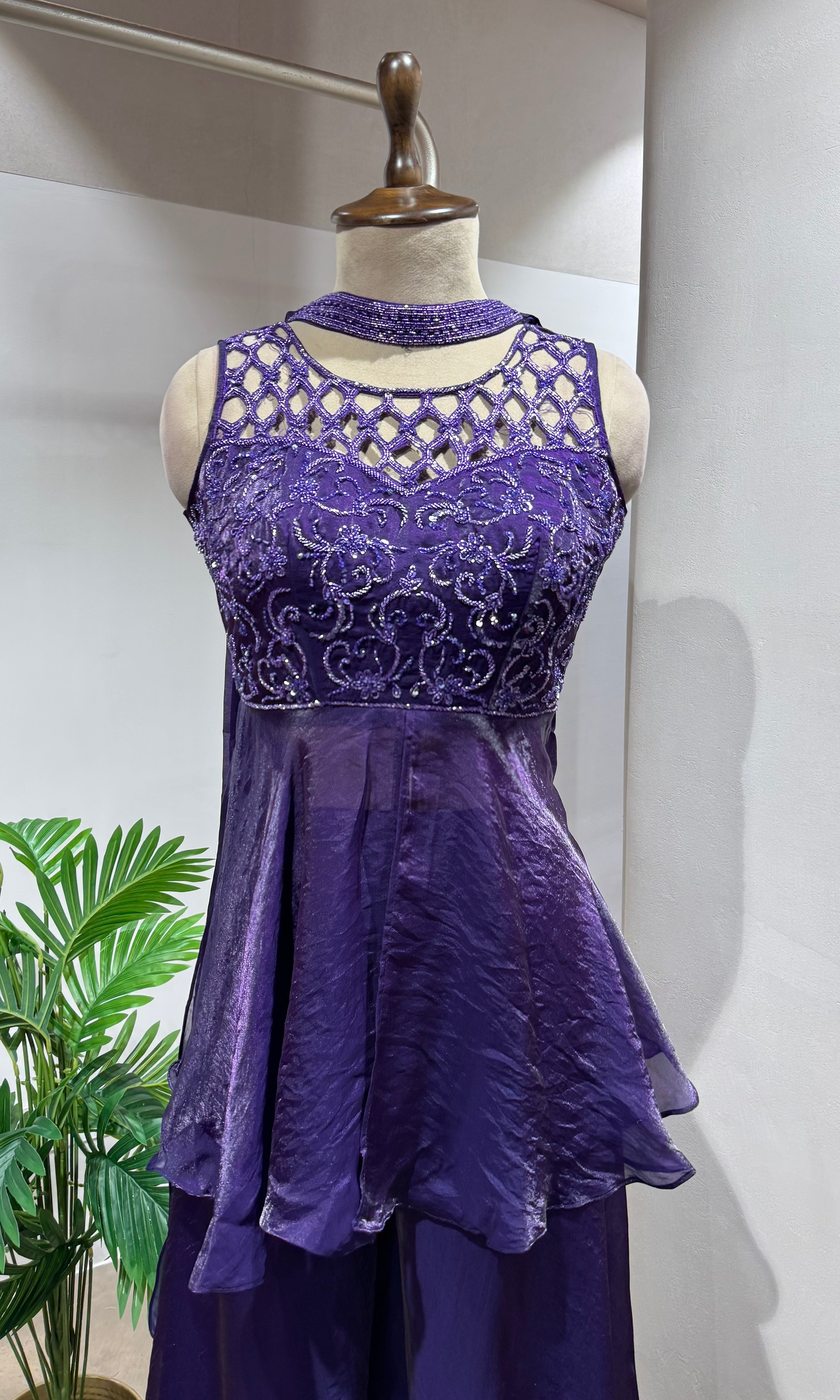 PURPLE Georgette Peplum Palazzo SET
