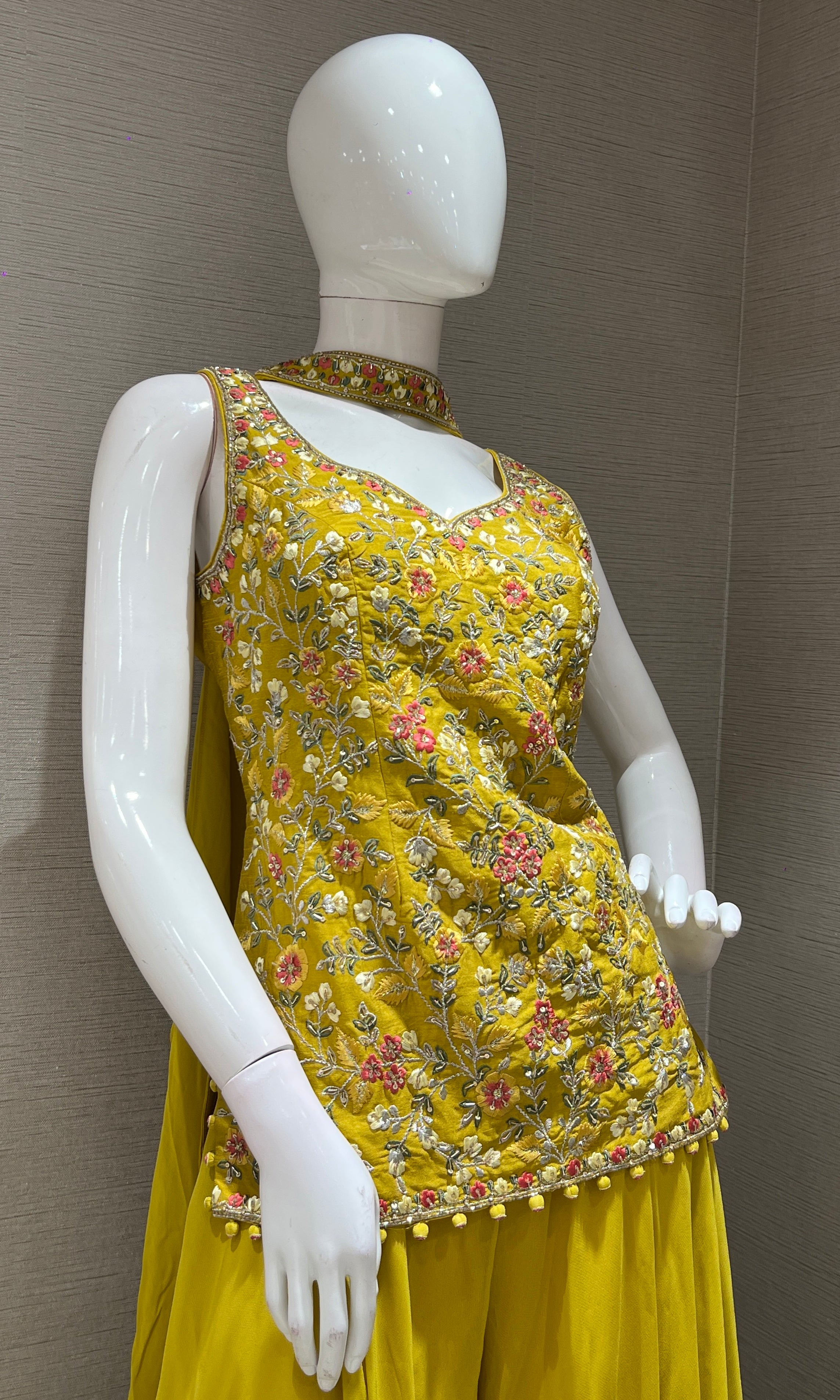 Yellow FLORAL PEPLUM palazzo SET