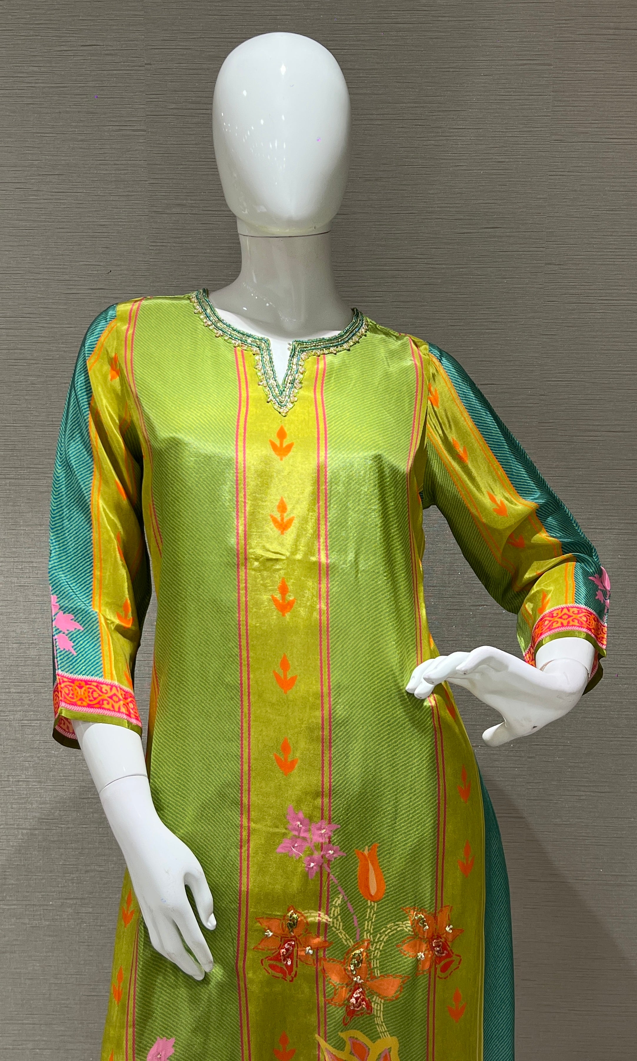 Green Floral Print Kurta Set with Dupatta