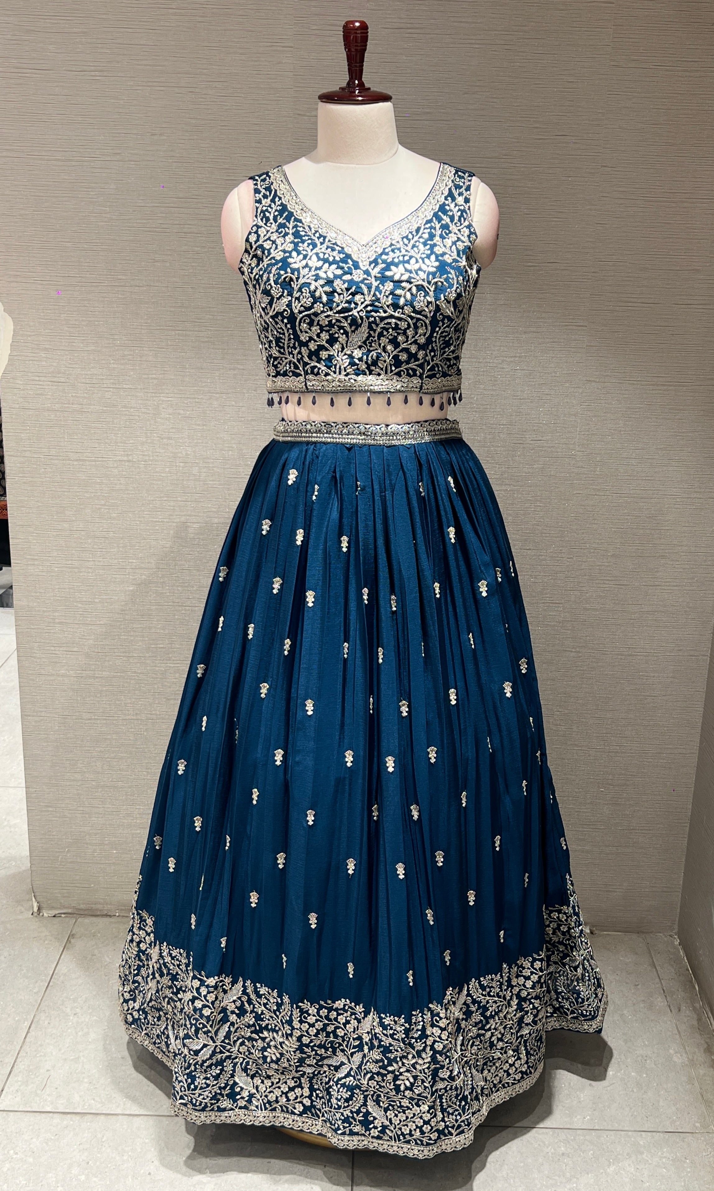 Blue Floral intricate Embroidery Lehenga