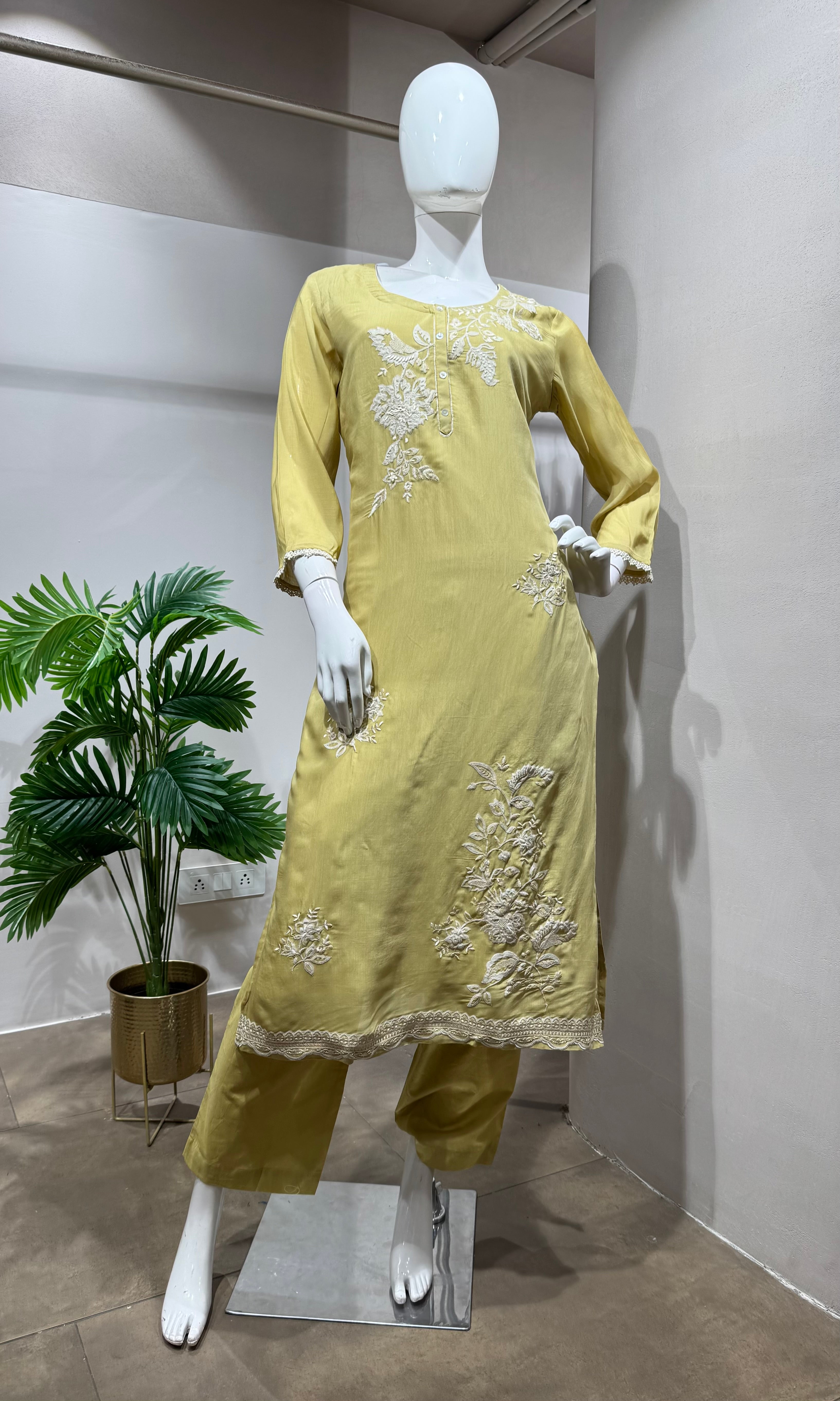 Mehandi green embroidered kurta set