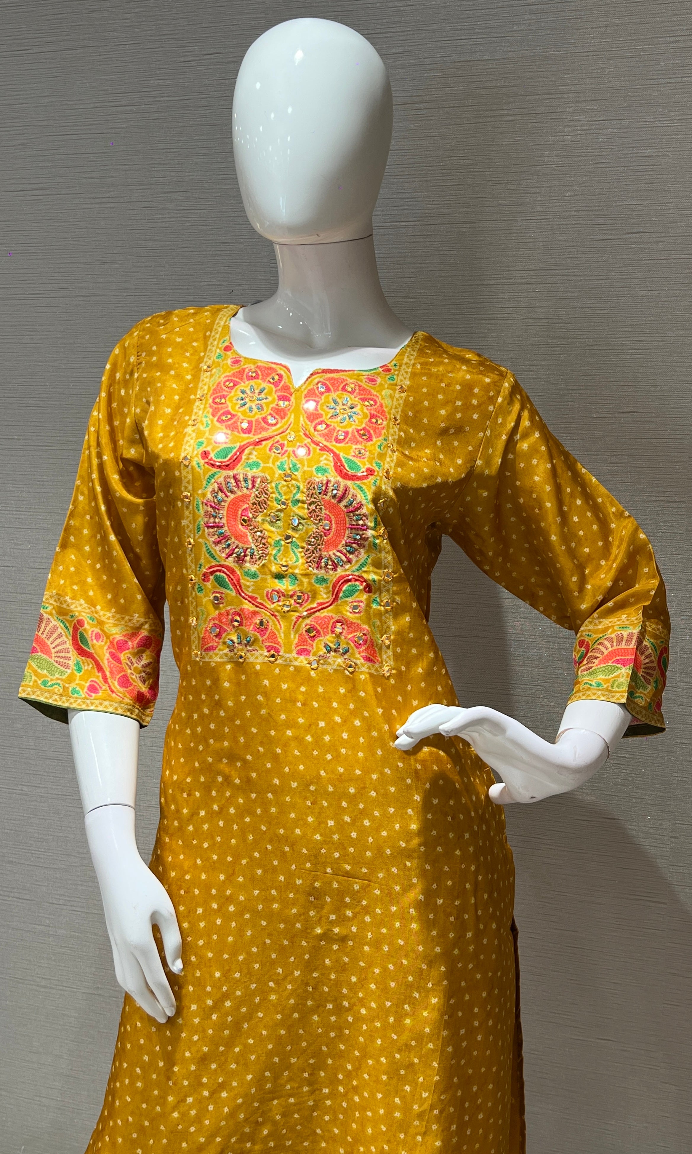 Mustard yellow floral embroidered kurta set