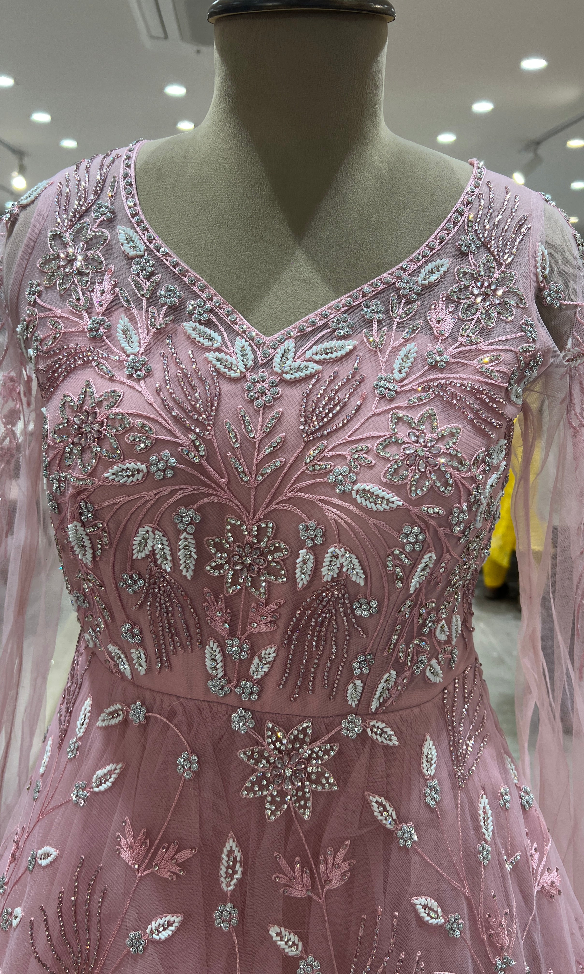 BLUSH PINK CRYSTAL WORK NET GOWN