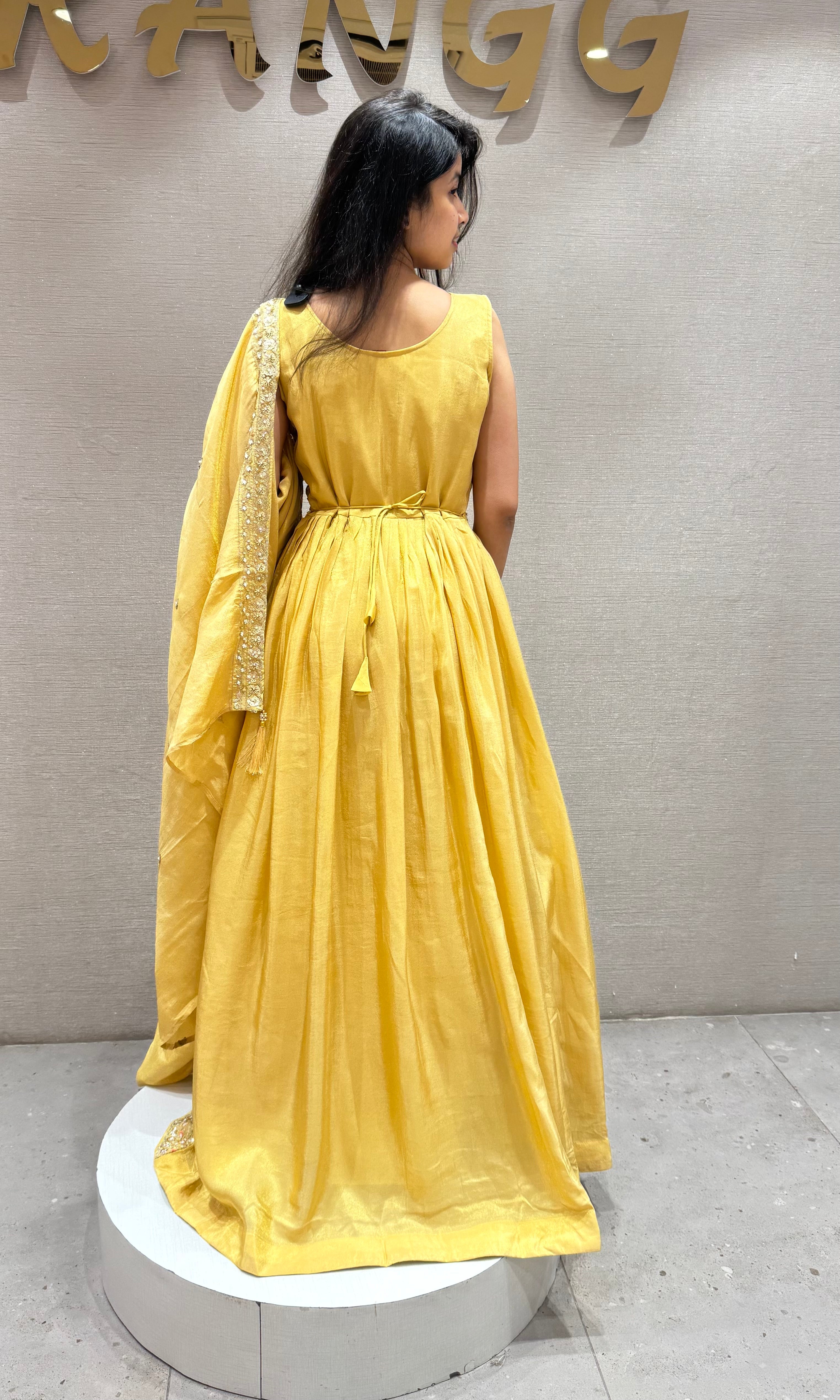 Light yellow golden embroidery anarkali