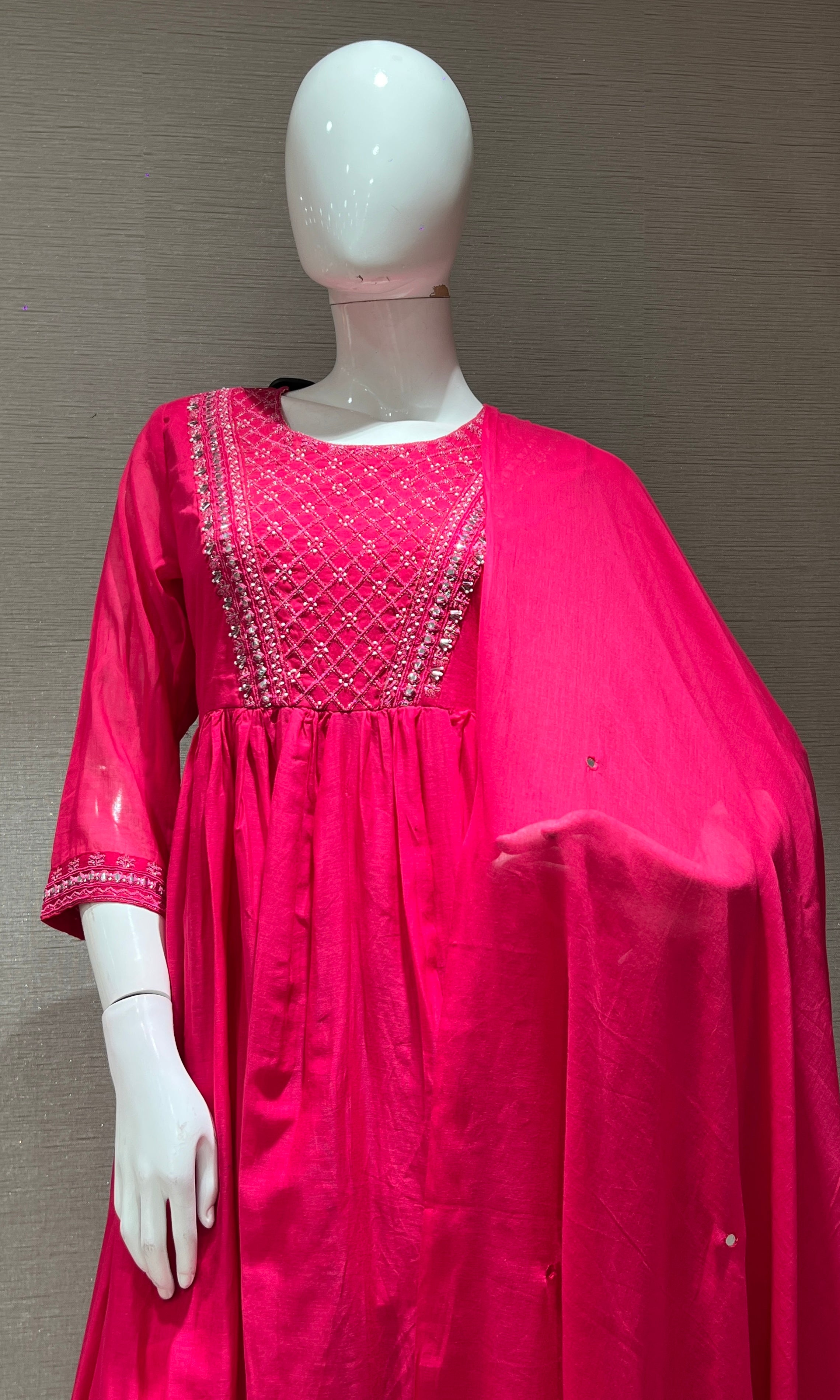Pink EMBROIDERED MUL CHANDERI kurta set