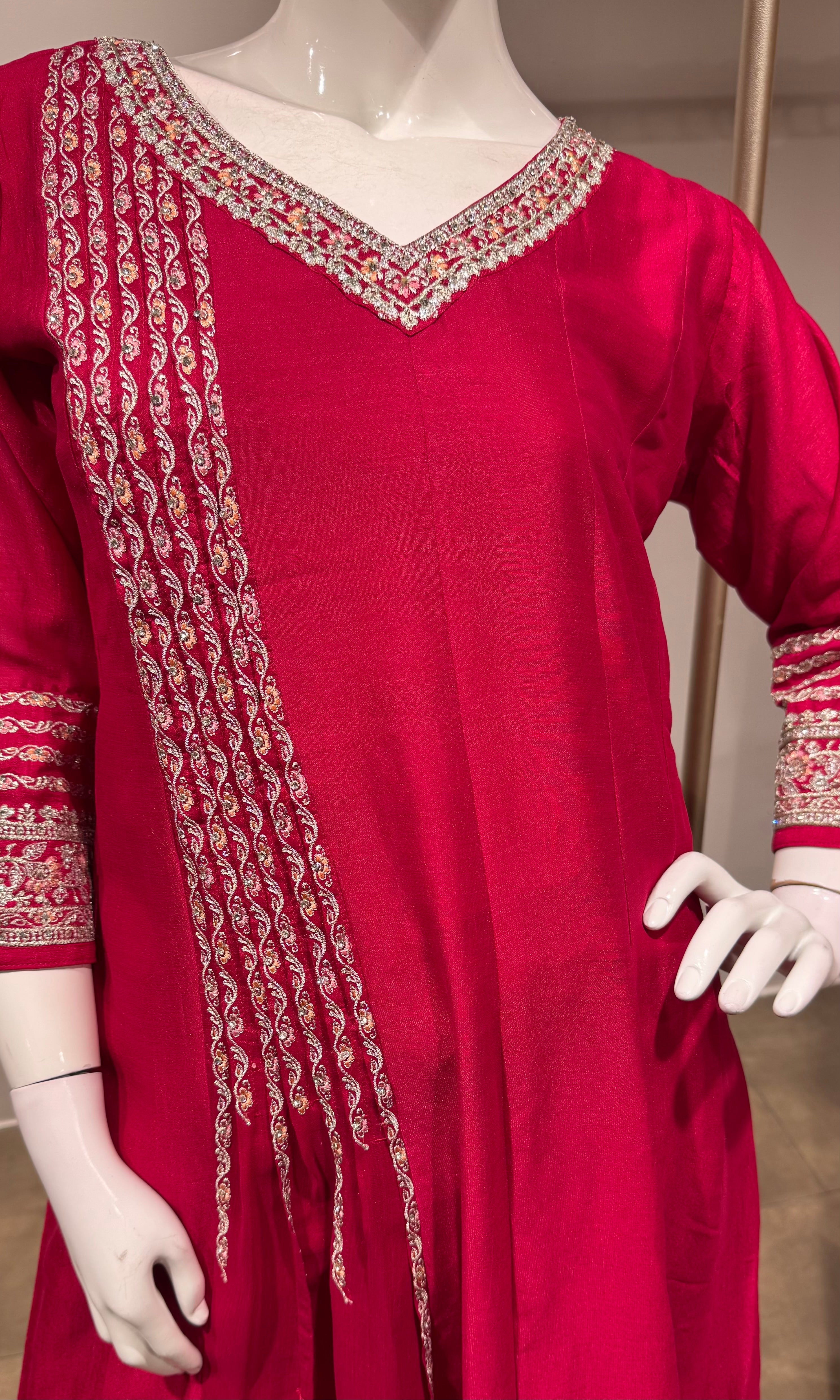 Rani pink Golden ethnic anarkali set