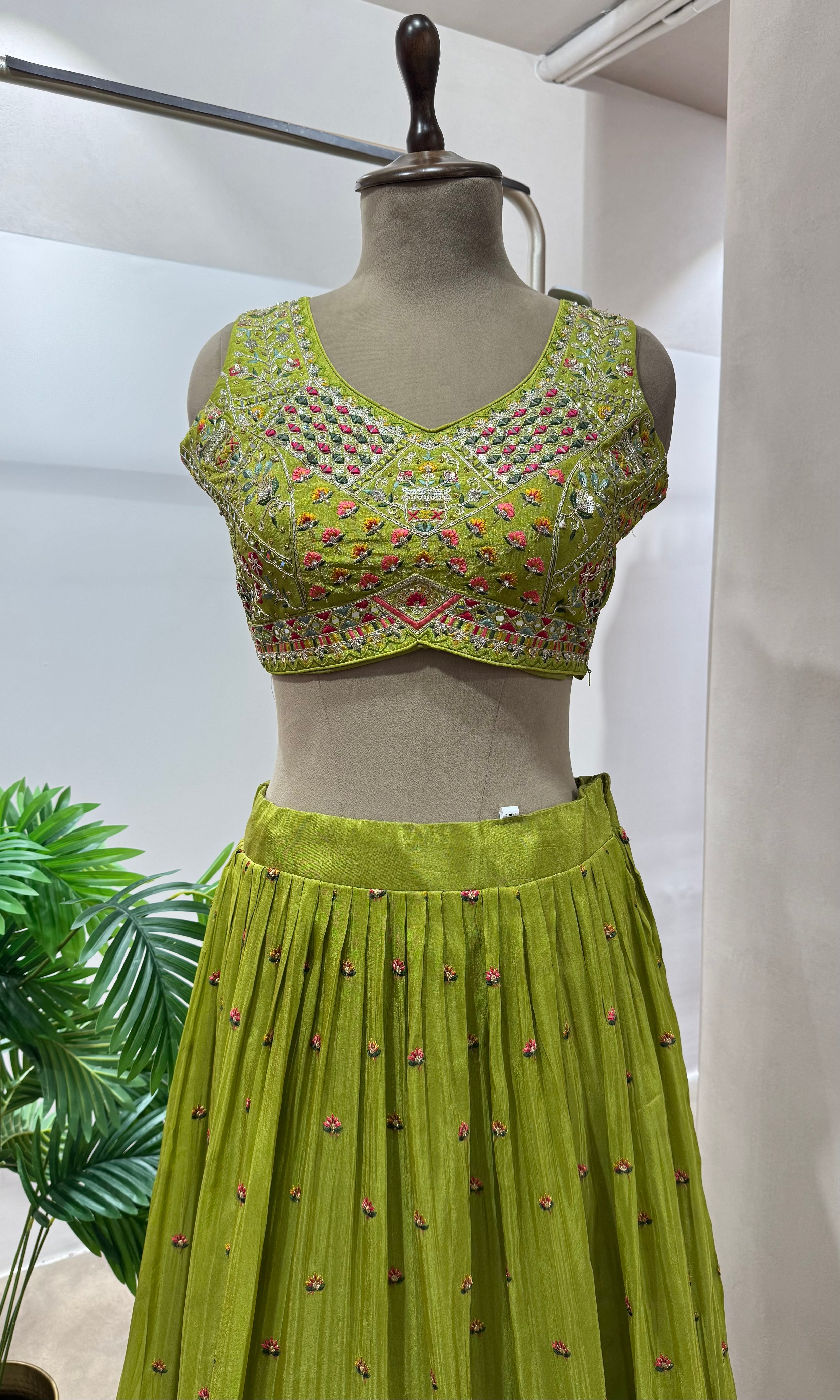 Green AND PINK INTRICATE EMBROIDERY lehenga