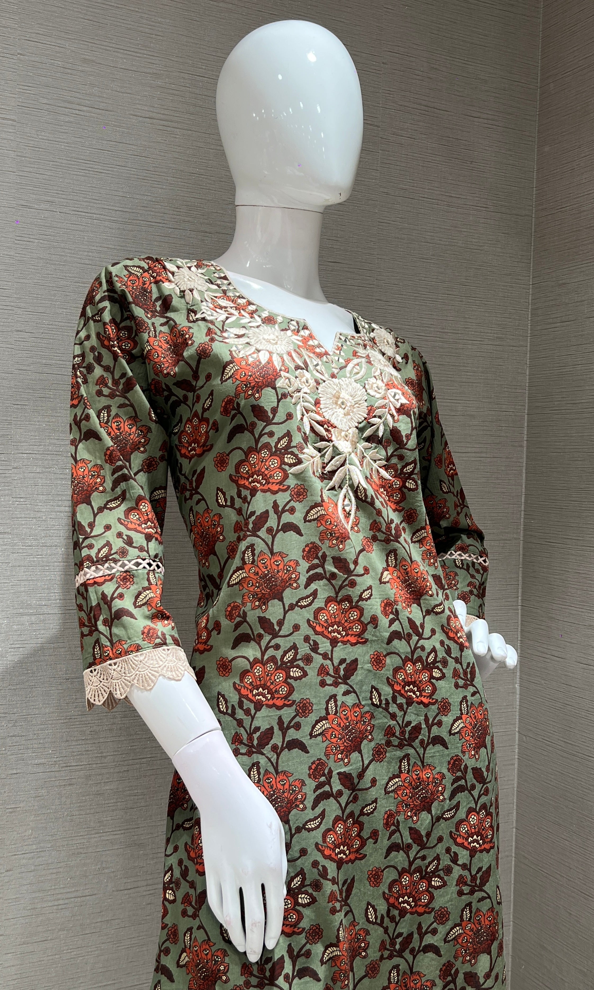 green printed EMBROIDERED kurta set