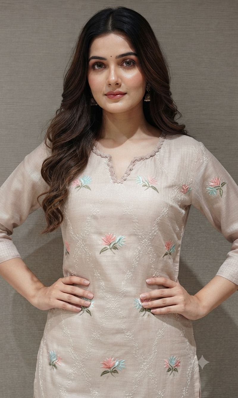 Ivory Floral Organza Kurta Set with Dupatta