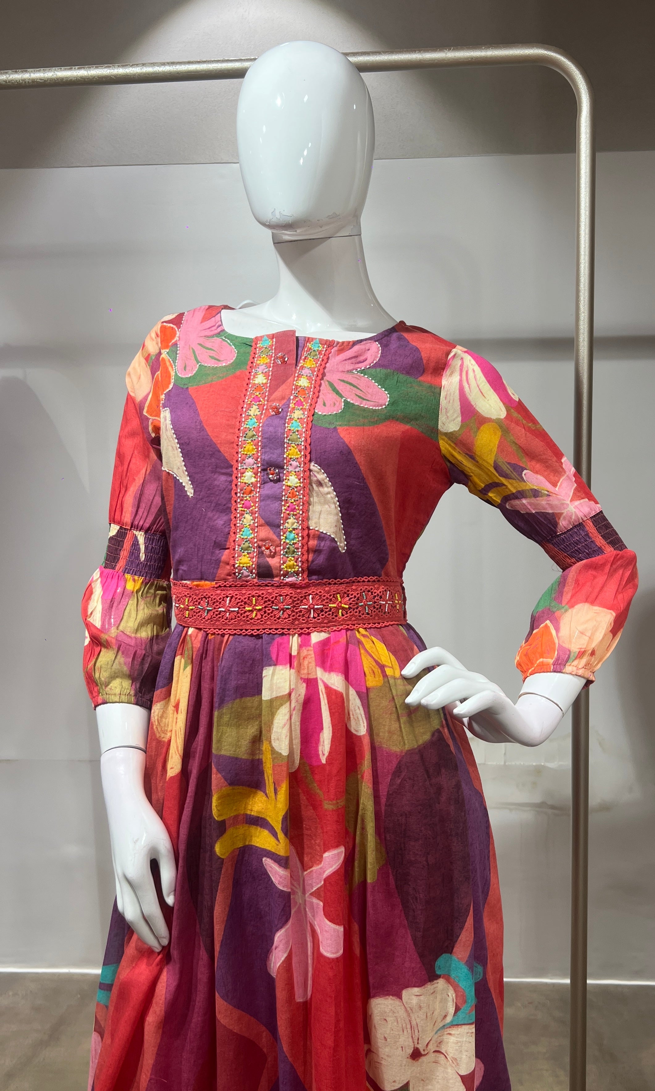 Rust Multi Abstract Print Long Sleeve Frock