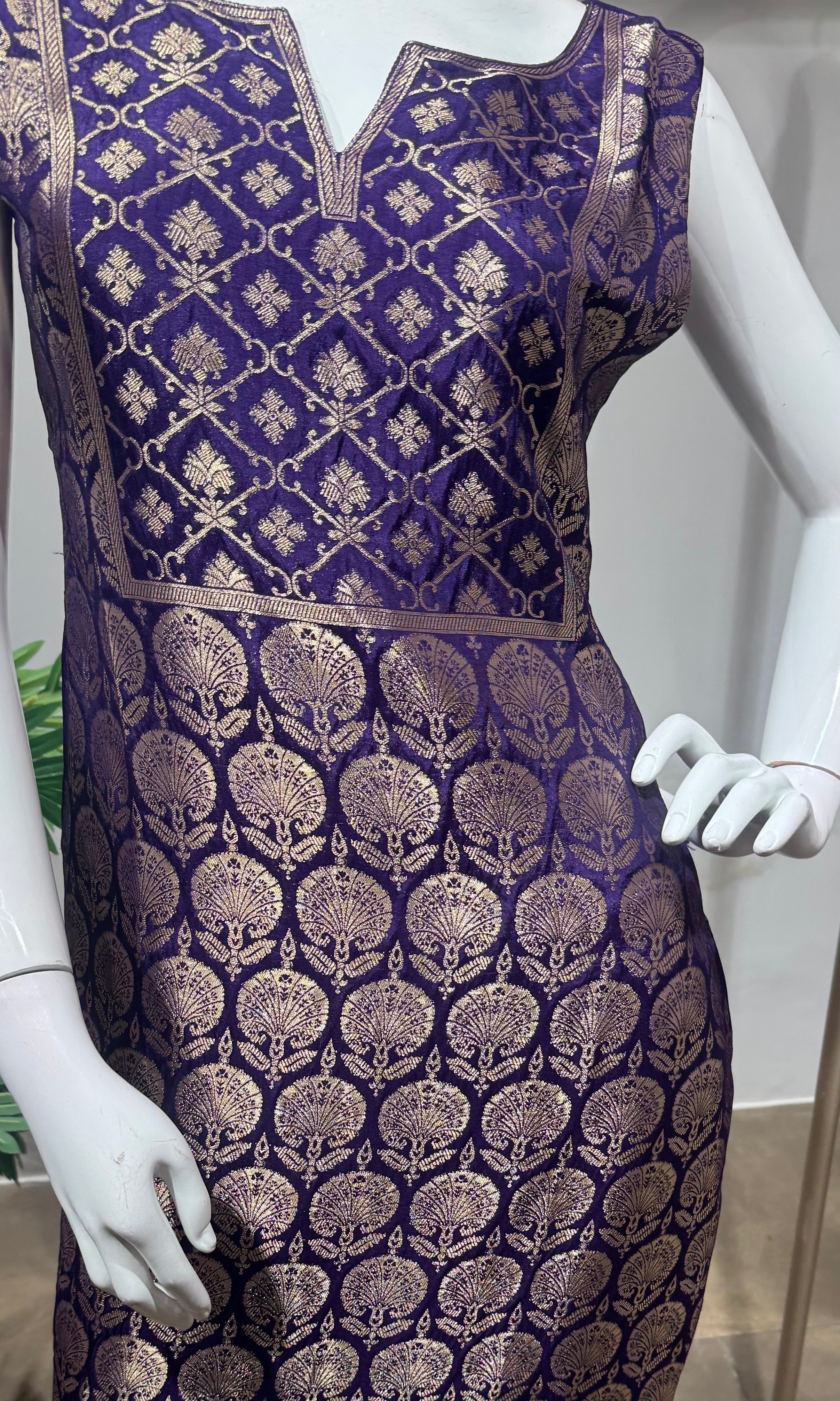 Purple golden banarasi kurta set