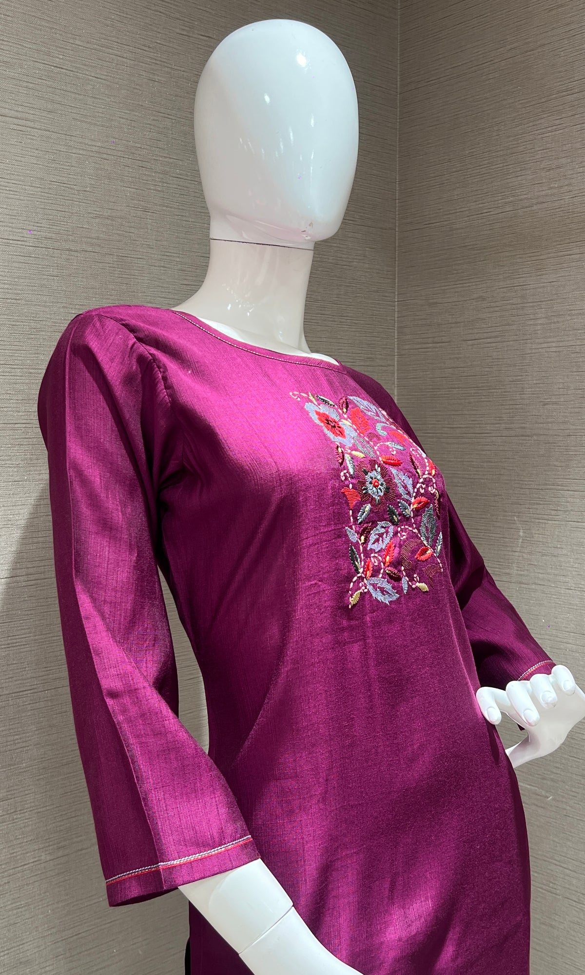 Wine silk kurta set