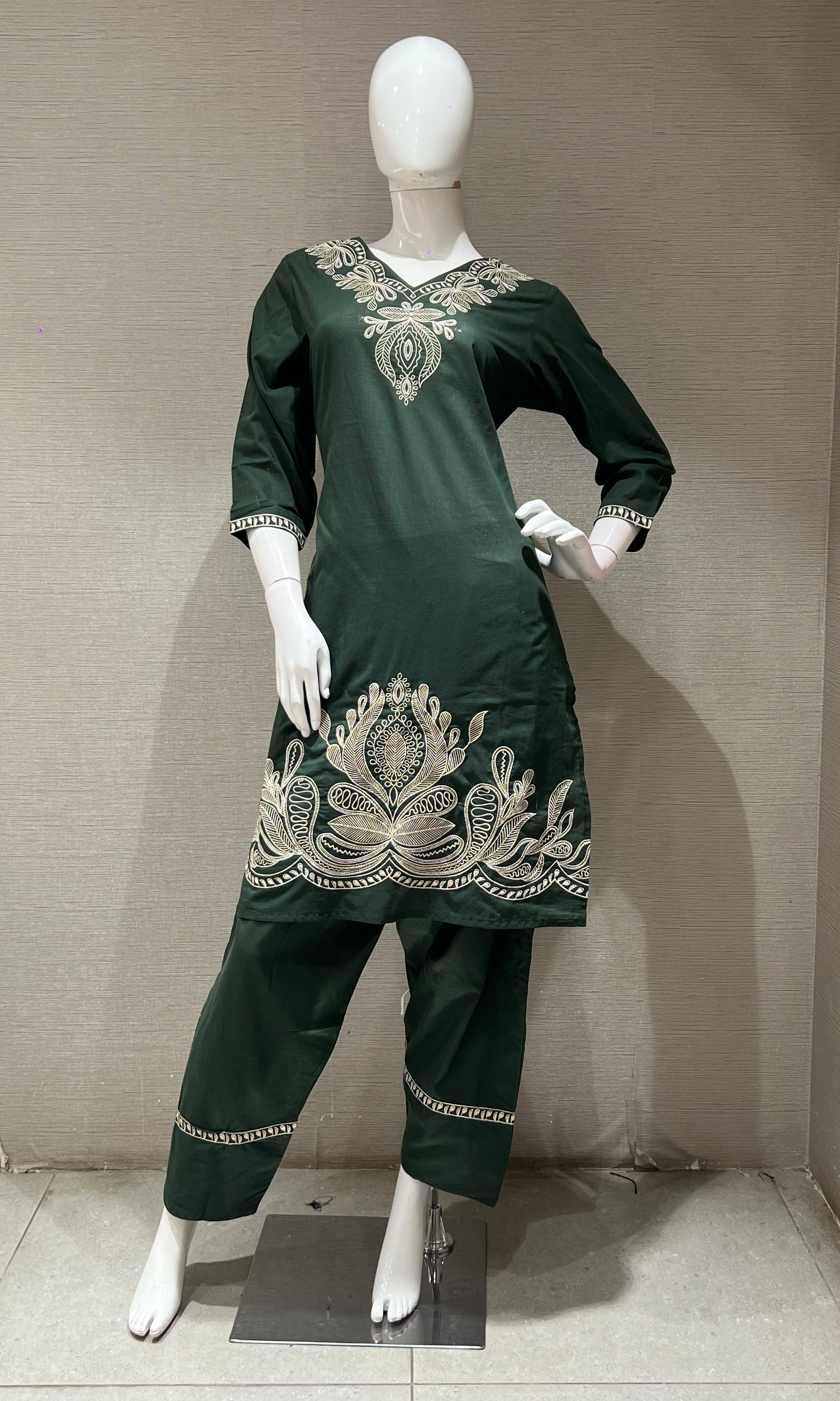 Green EMBROIDERED kurta set