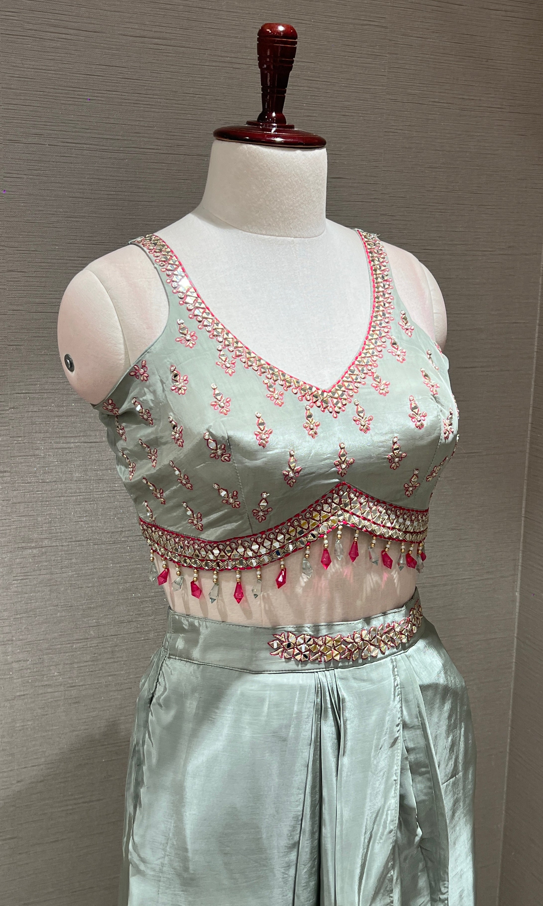Pista Green BLOUSE and Dhoti Skirt with Shrug