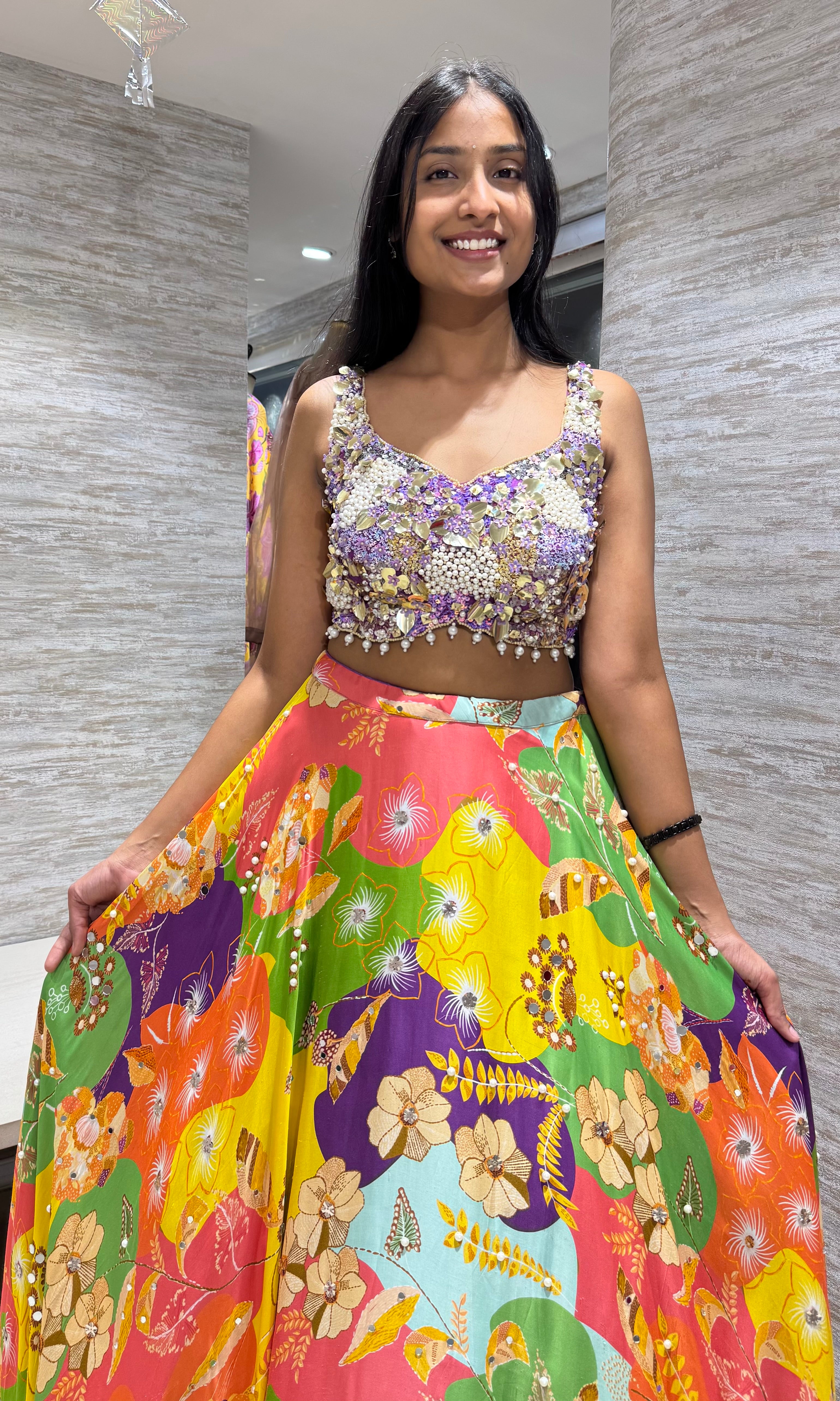Purple multi colour floral Lehenga