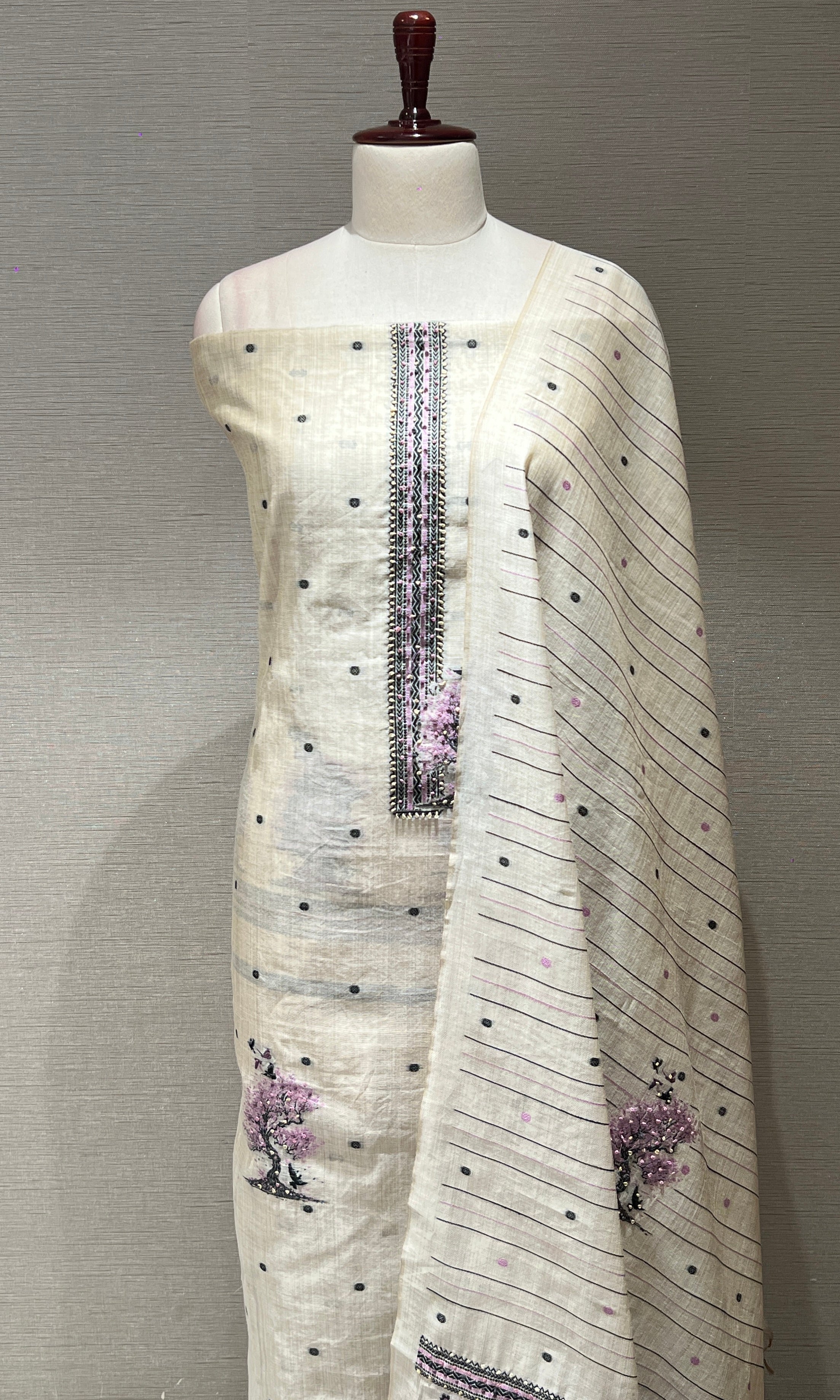 Purple Floral Embroidered dress material