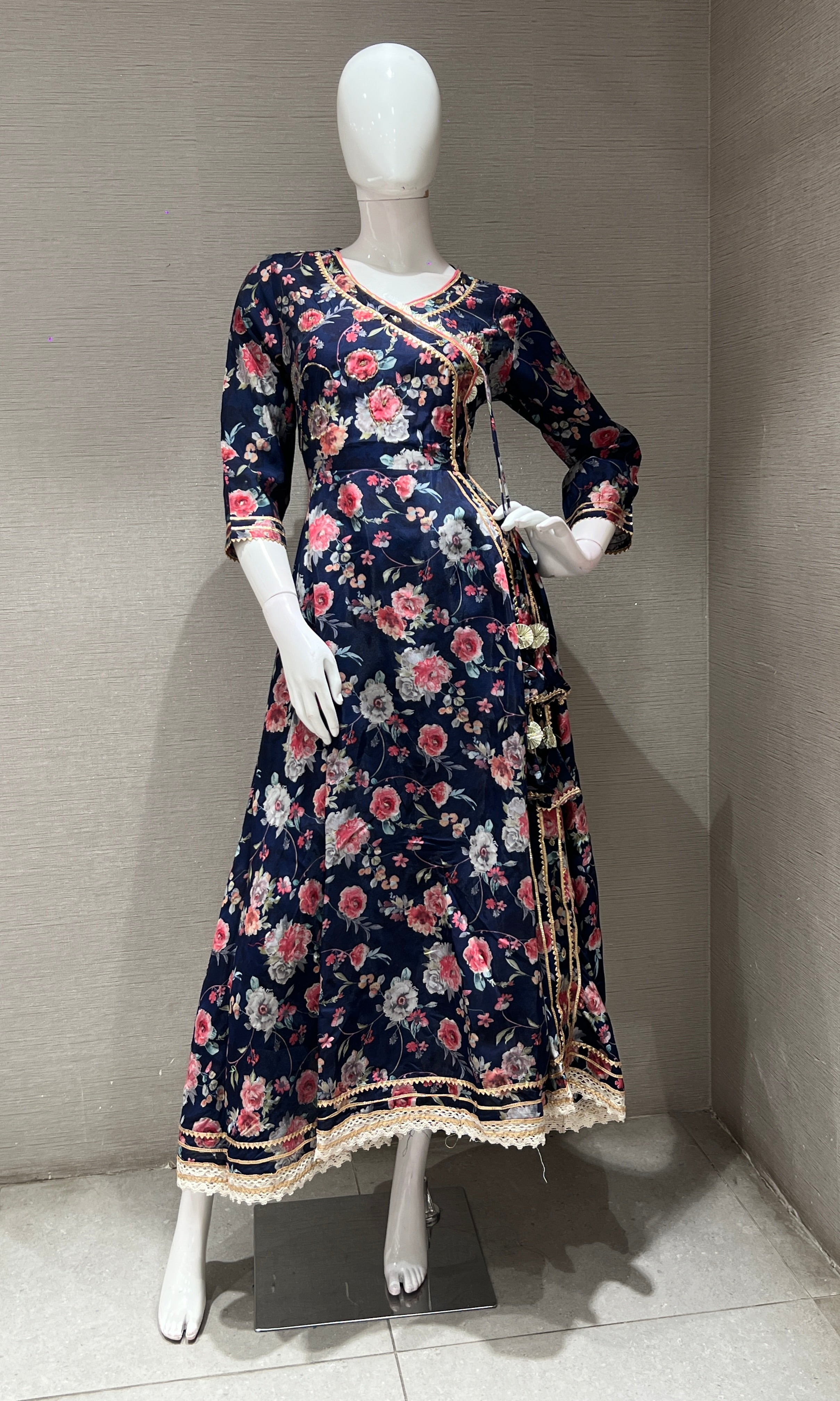 Navy Blue A LINE FLORAL KURTA SET