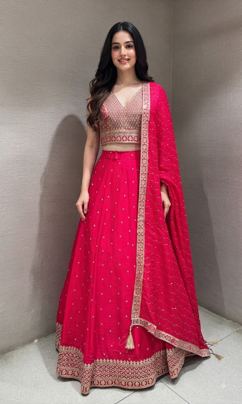 Rani Silk Lehenga with Heavy Gold Borders