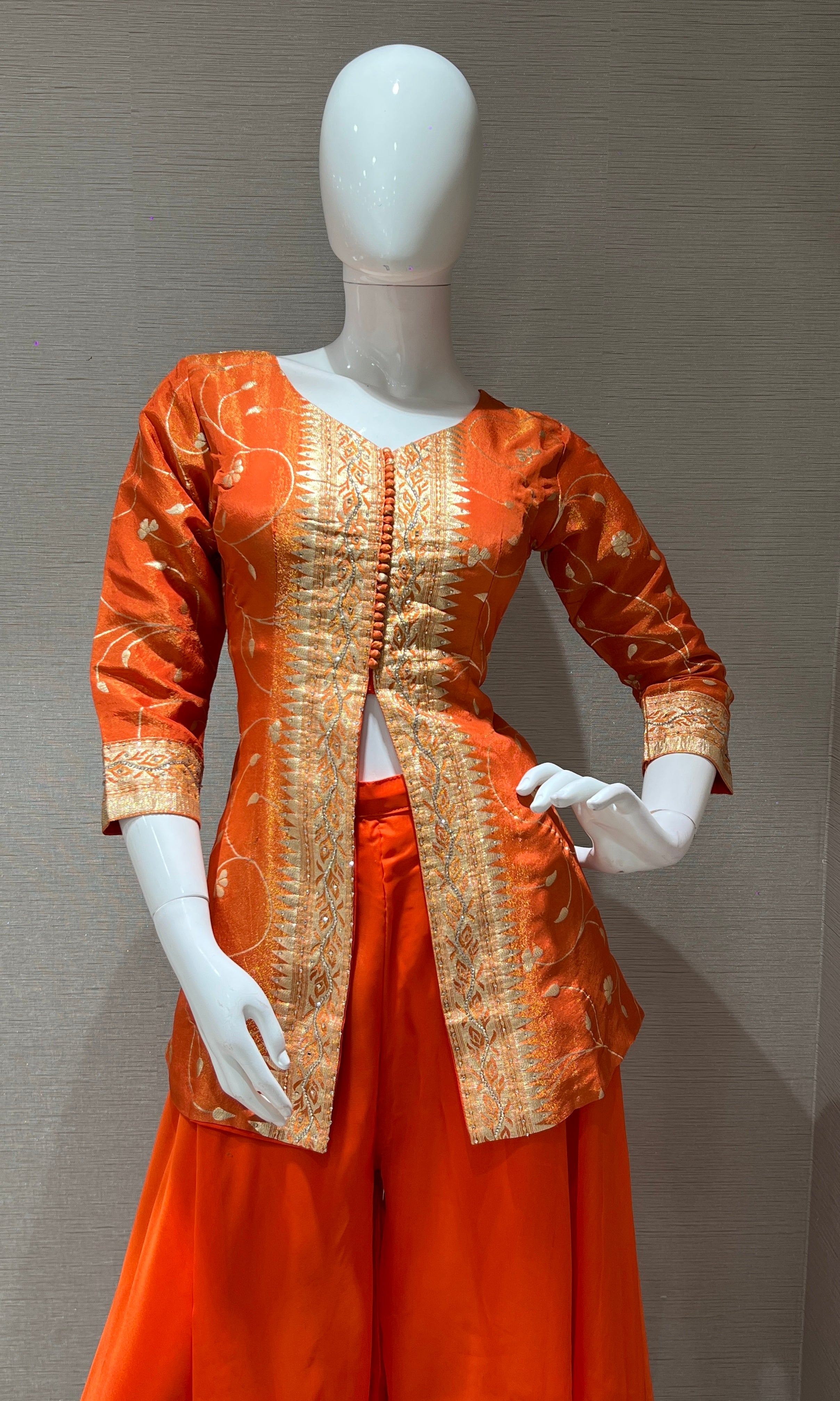 Rust Orange and Gold Embroidered Palazzo Set