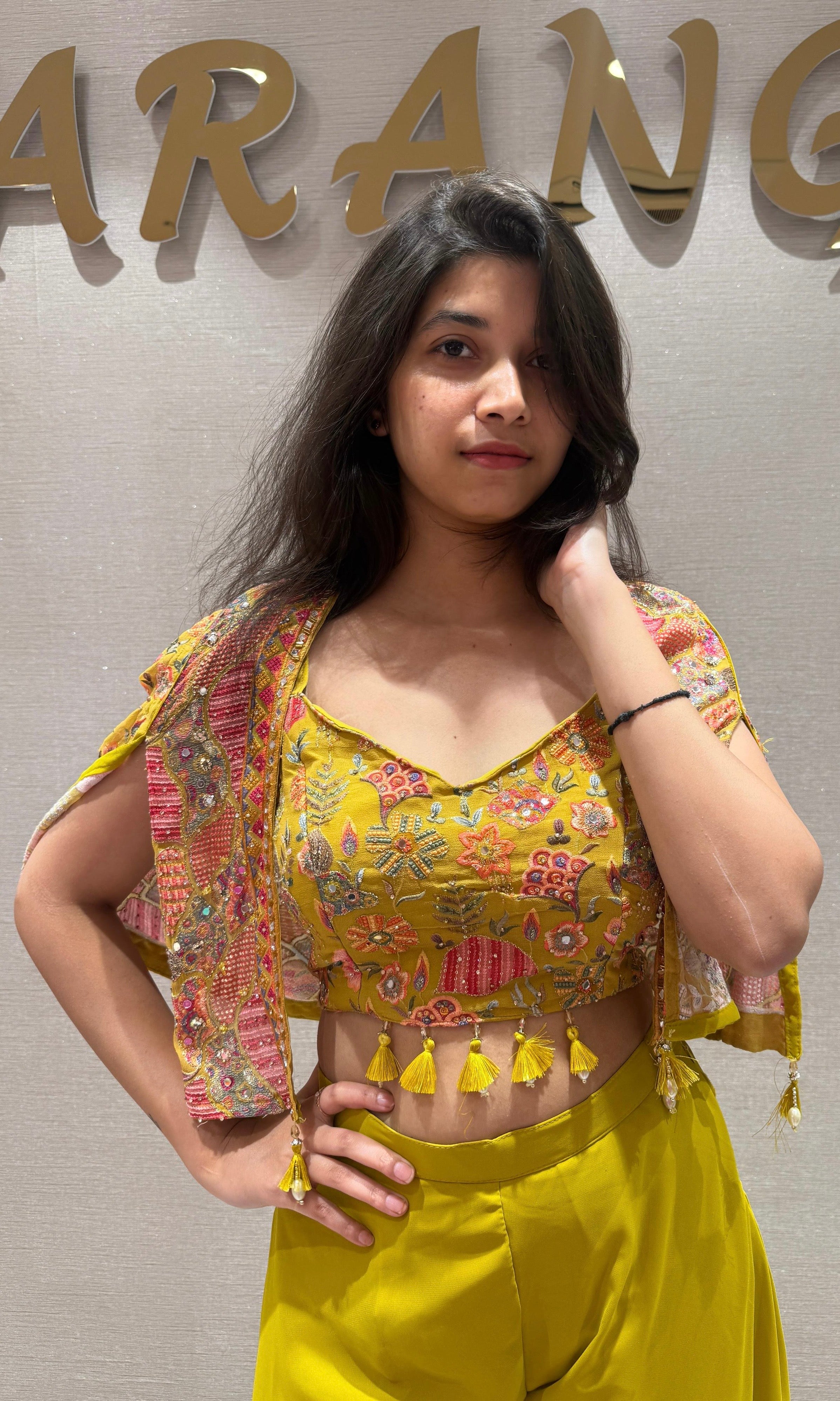 Parrot green palazzo set with jacket