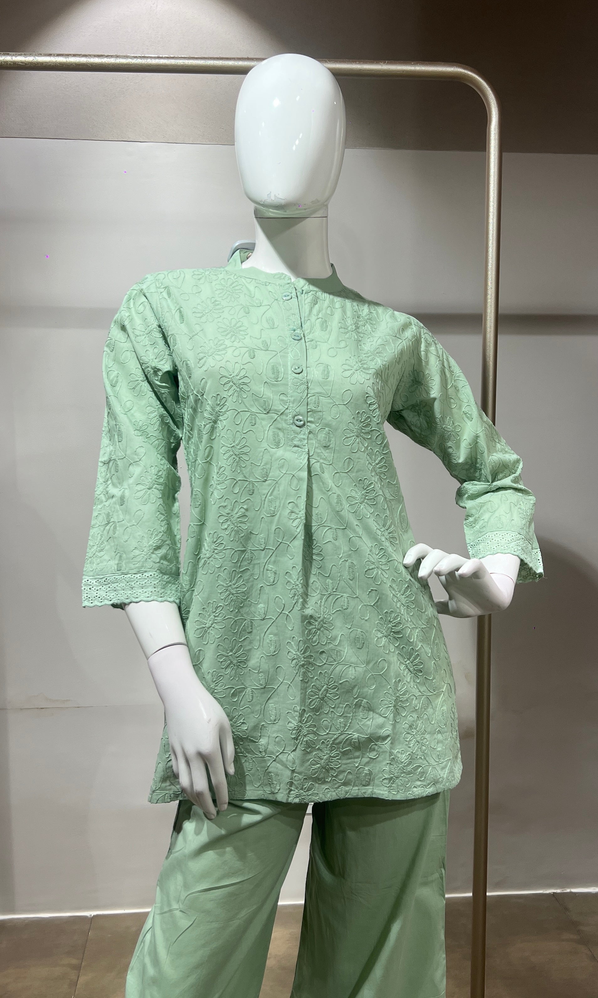 Pista green Cotton Ethnic Co-ord Set
