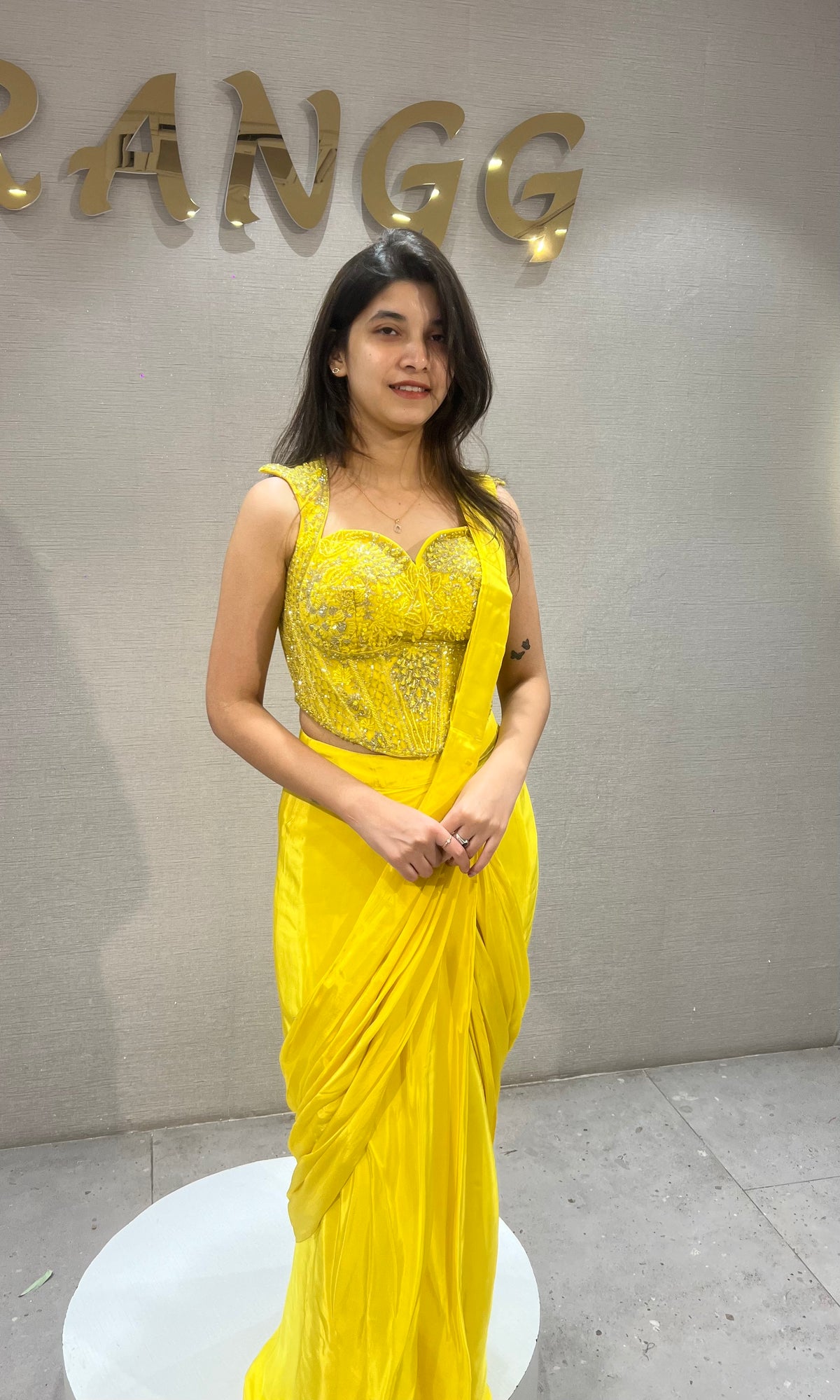 Bright Yellow Silk Saree with Embellished Blouse
