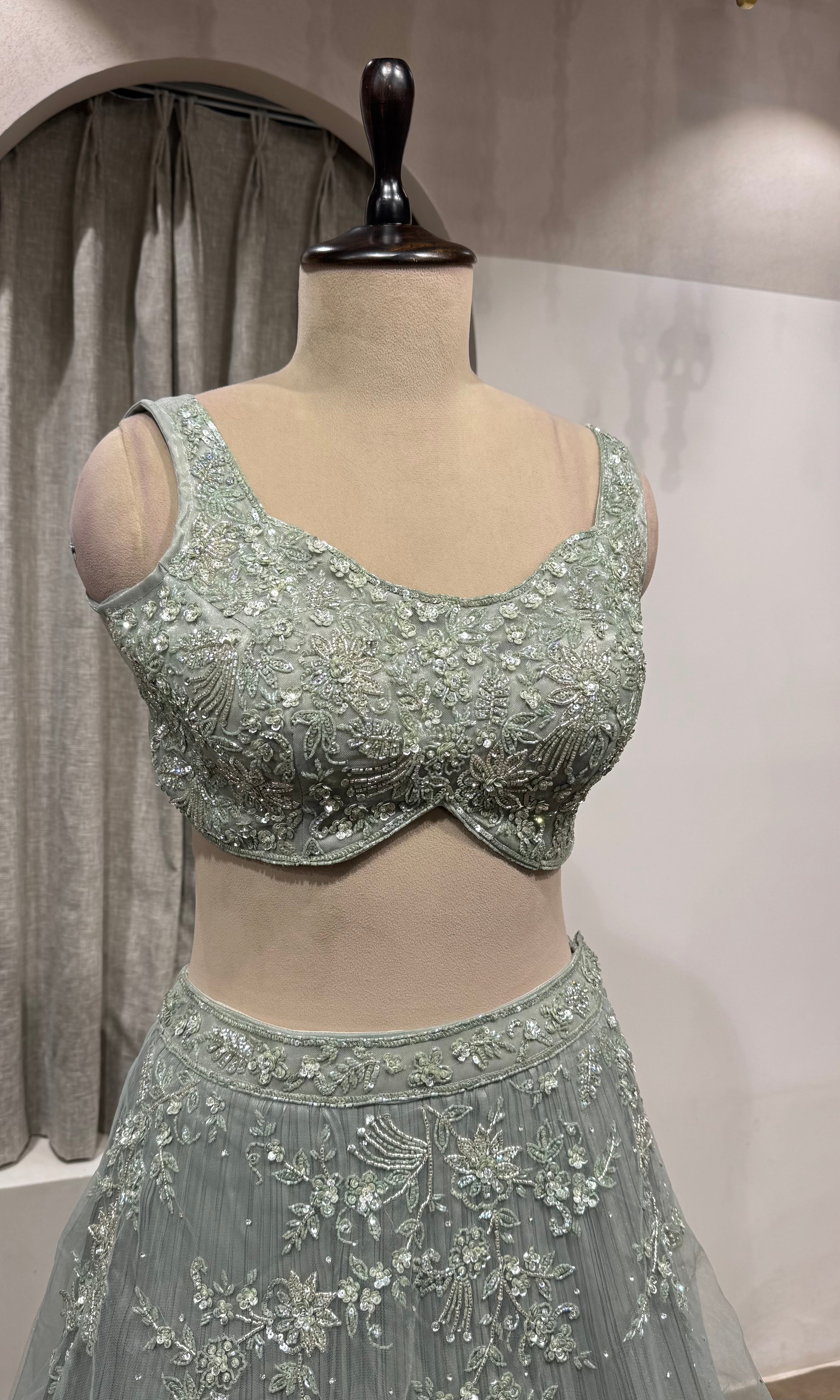 Sage green embroidered lehenga choli set