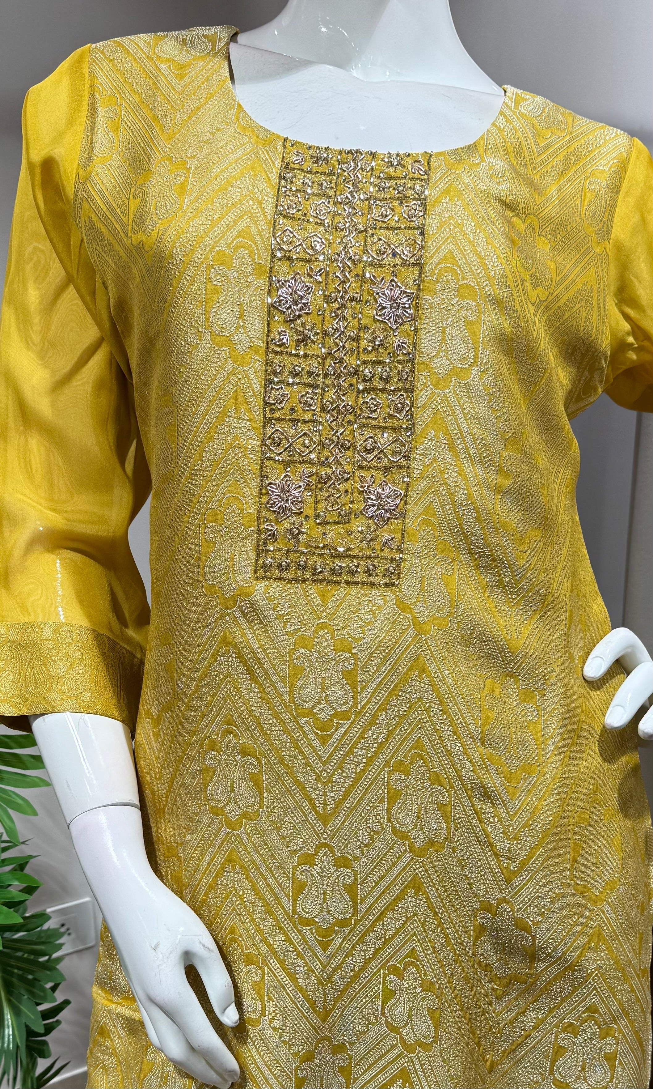 Yellow Chanderi Silk Embroidered Kurta Set