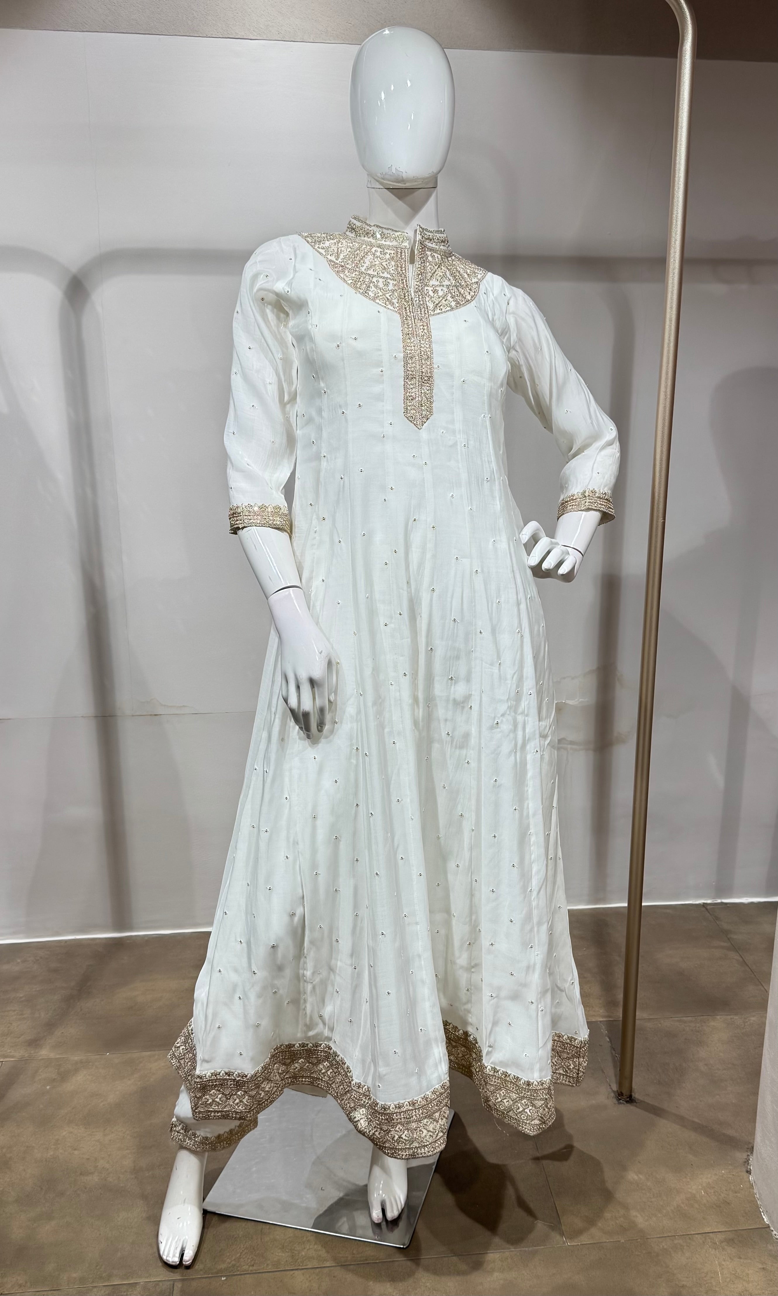 White Golden Embroidered Anarkali set