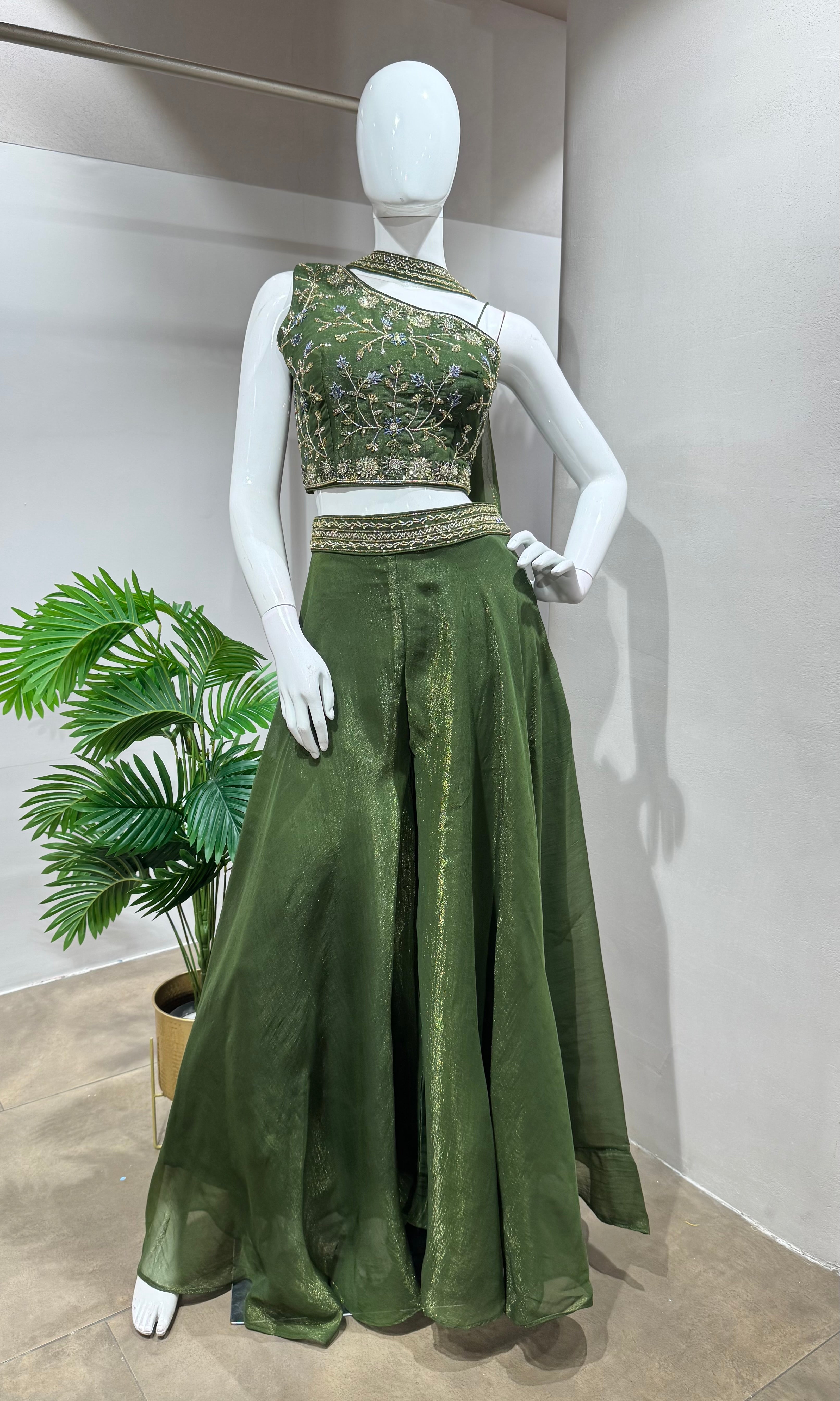 Green Embroidered Indo Western Palazzo Set