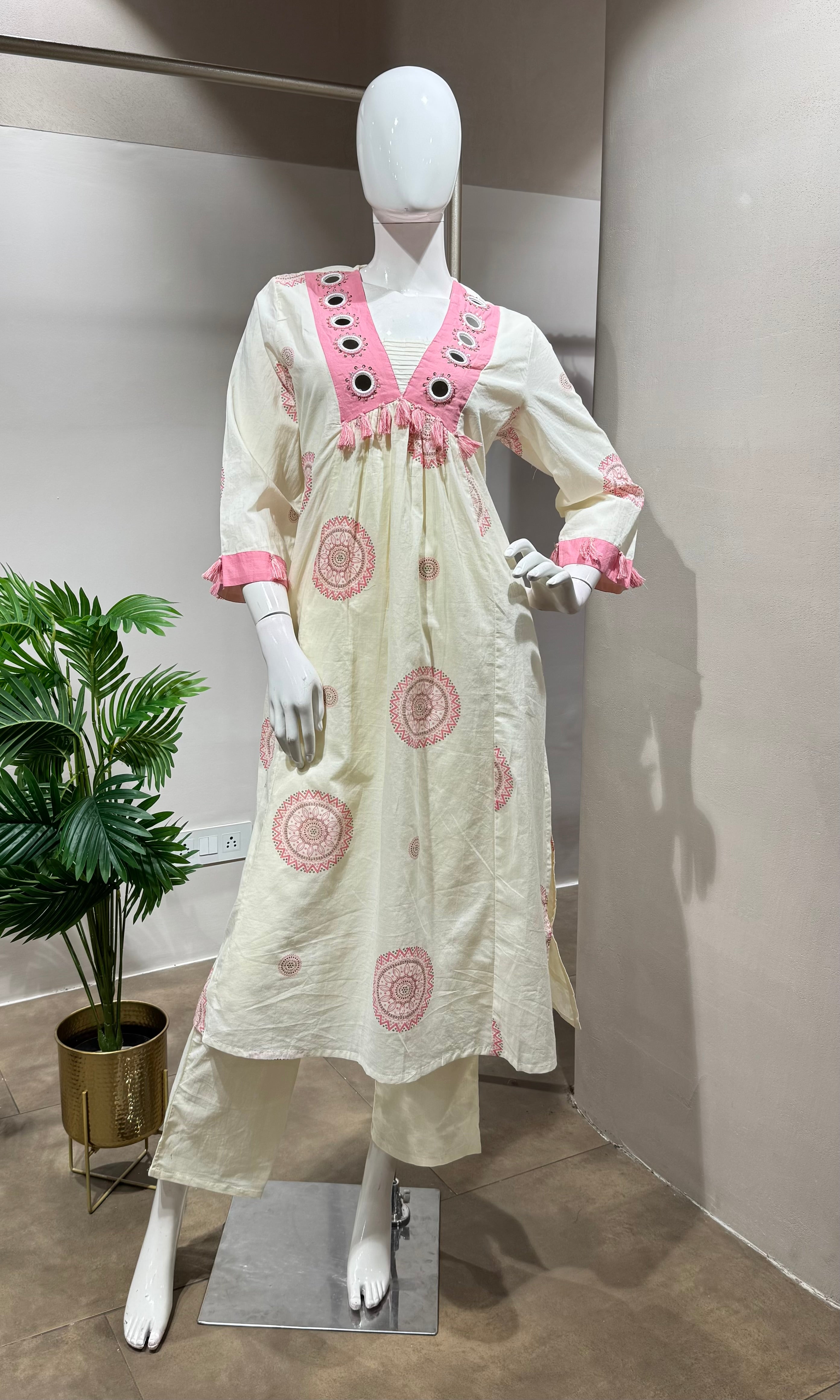 PINK Floral Block Print Cotton Kurta Set