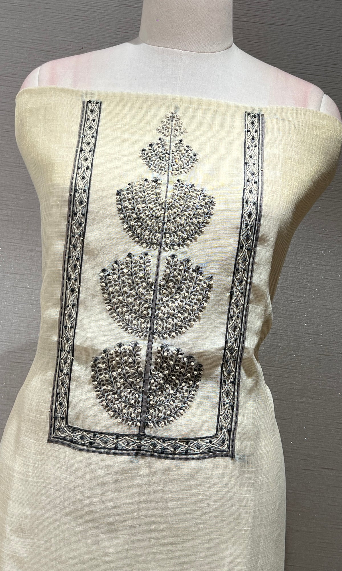 Grey FLORAL dress material